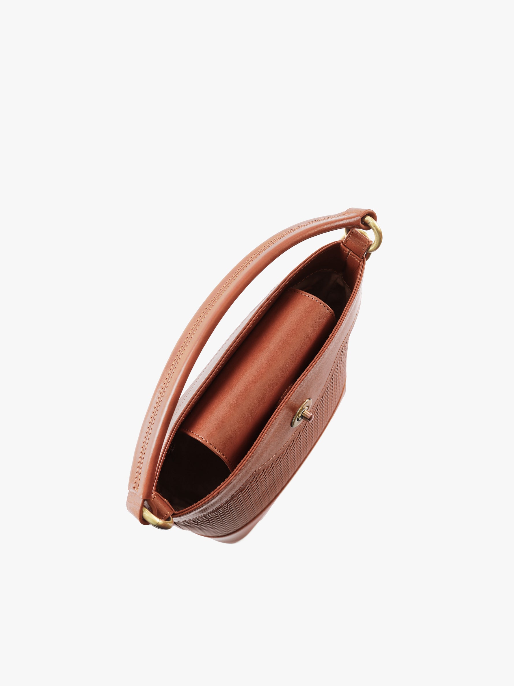 Handcrafted Woven Vegetable Tanned Leather Portobello Bucket Bag Cognac for Women Tan & Loom