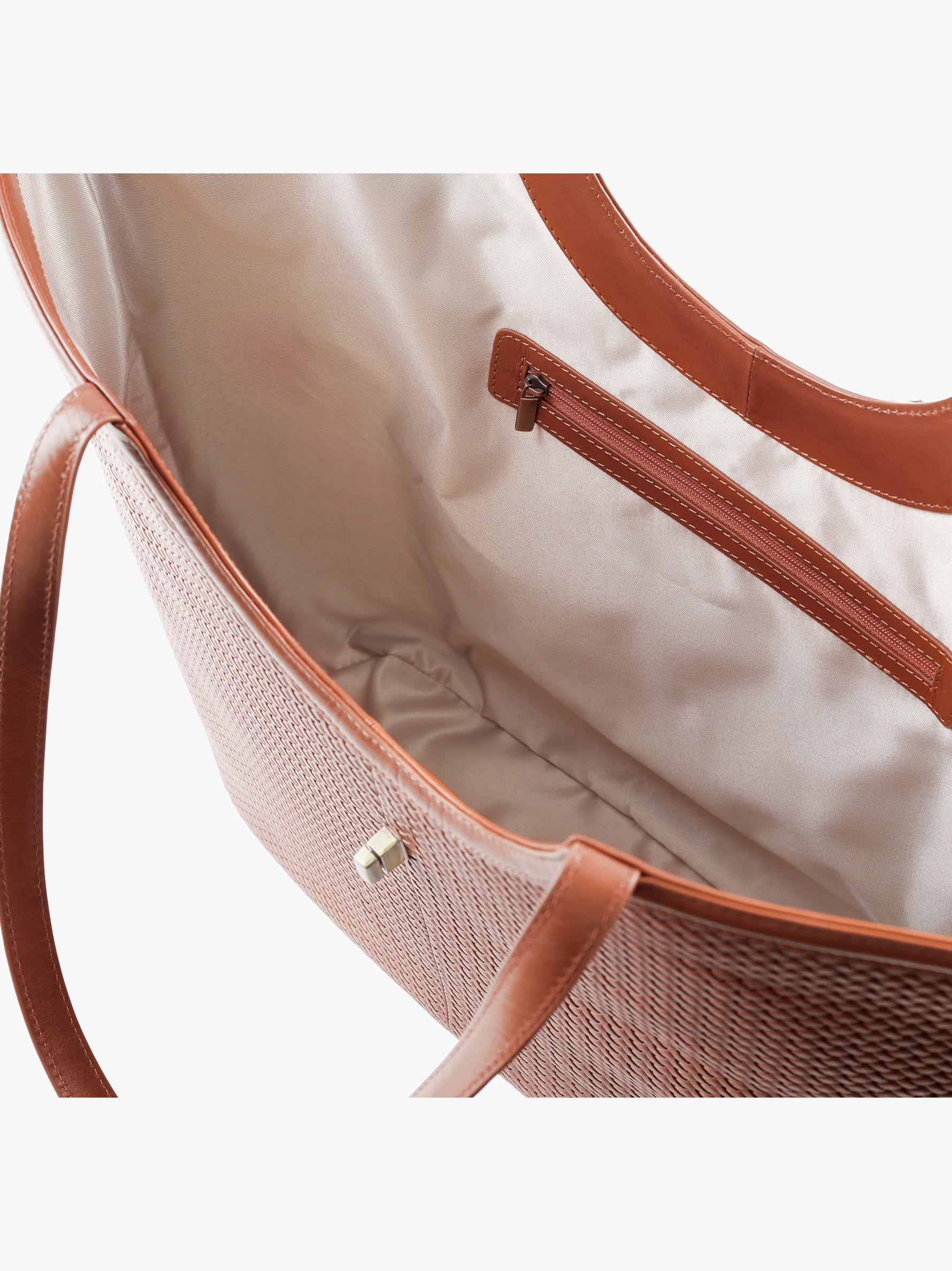 Handcrafted Woven Vegetable Tanned Leather Amalfi Tote Large Cognac Tan for Women Tan & Loom