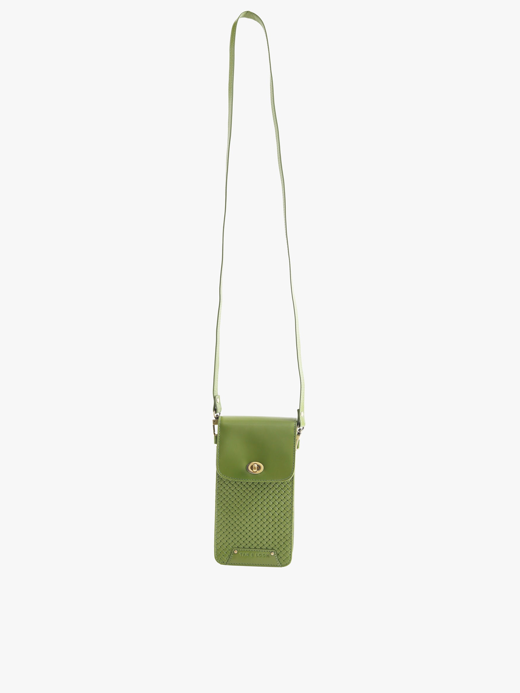 Handcrafted Woven Vegetable Tanned Leather Manhattan Mobile Sling Matcha Green for Women Tan & Loom