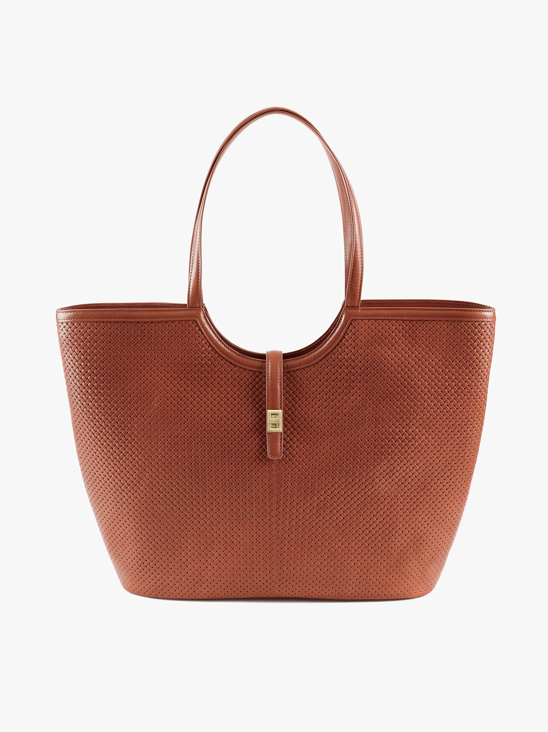 Handcrafted Woven Vegetable Tanned Leather Amalfi Tote Large Cognac Tan for Women Tan & Loom