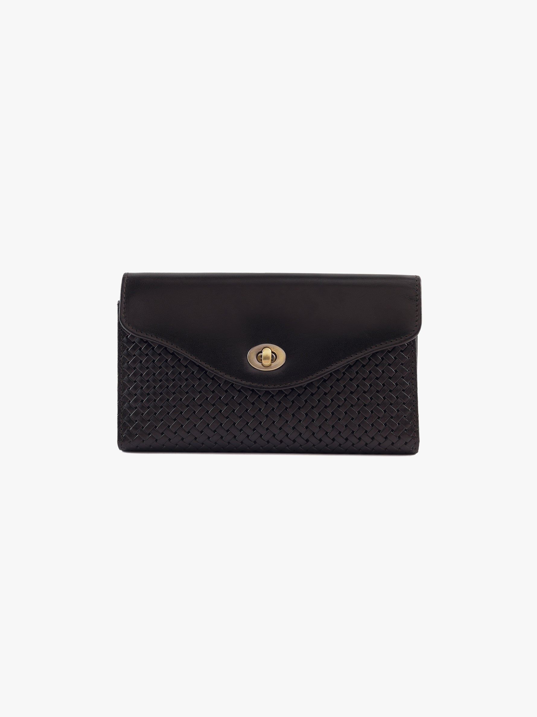 Handcrafted Woven Vegetable Tanned Leather Colaba Clutch Wallet Warm Black for Women Tan & Loom