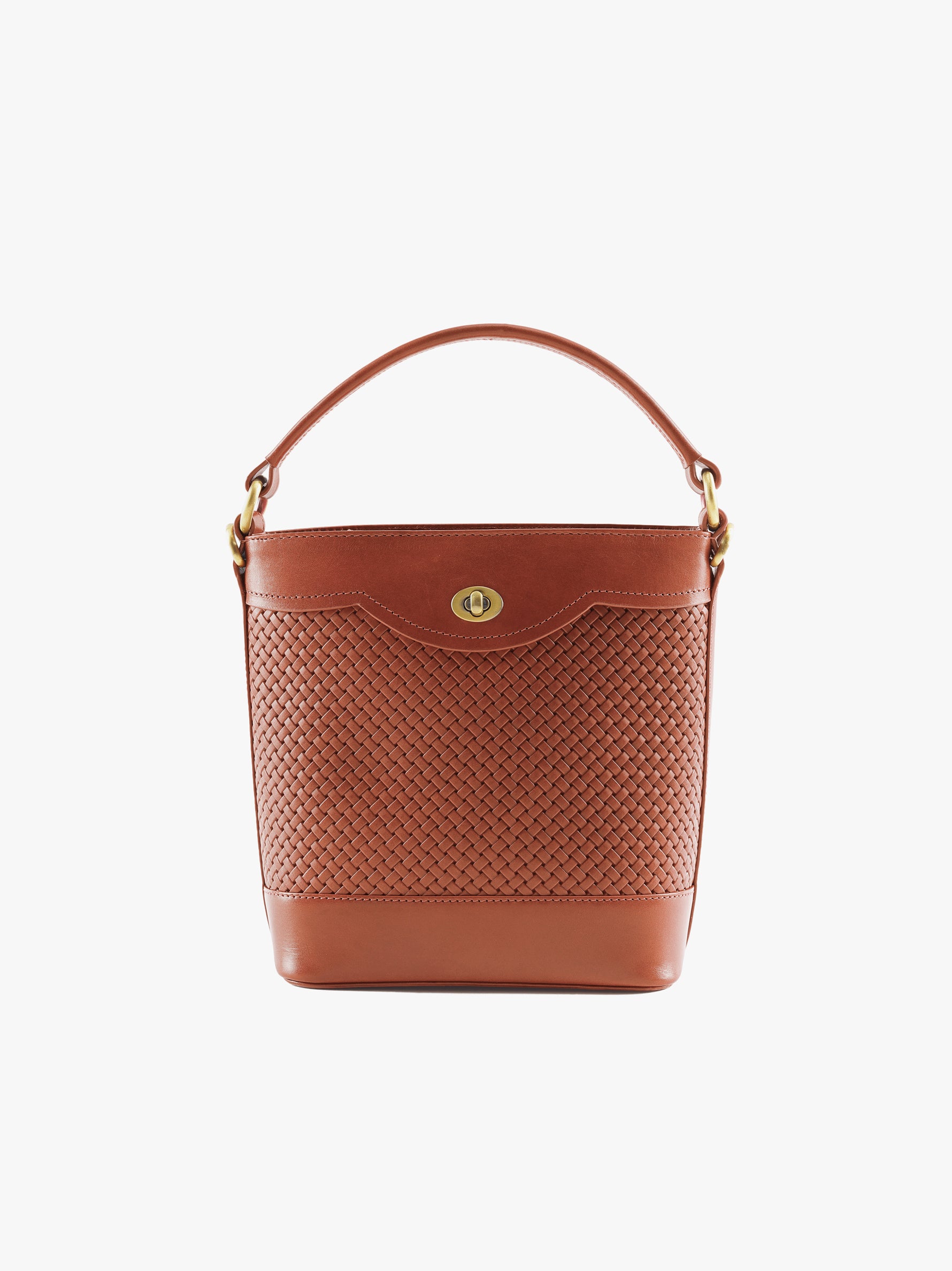 Handcrafted Woven Vegetable Tanned Leather Portobello Bucket Bag Cognac for Women Tan & Loom