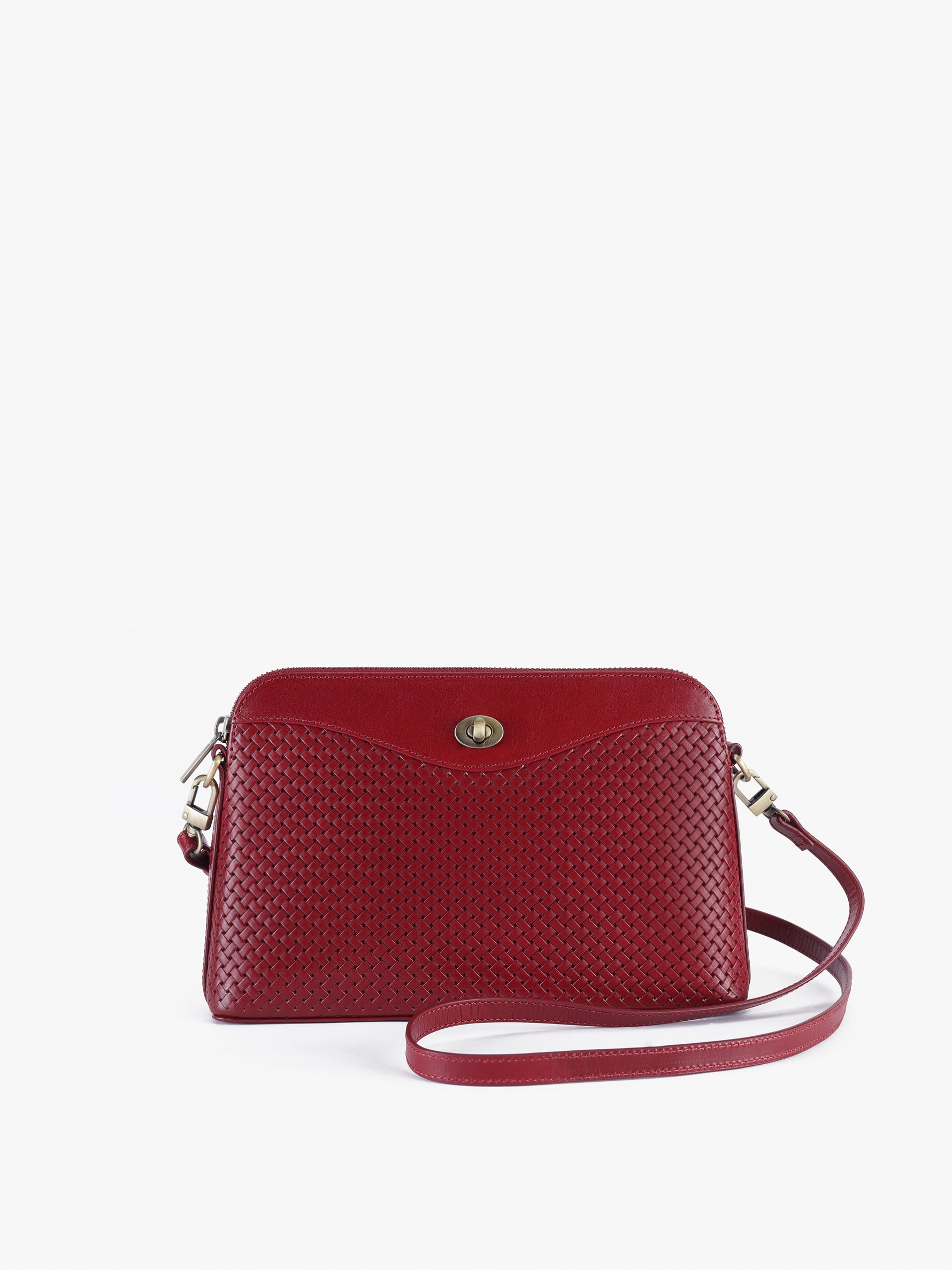 Handcrafted Woven Vegetable Tanned Leather Nilgiri Sling (Large) Cherry Red for Women Tan & Loom
