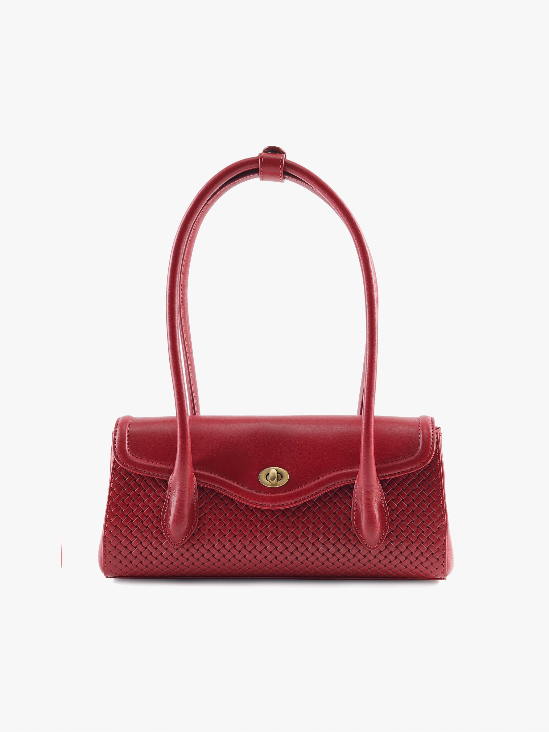Handcrafted Woven Vegetable Tanned Leather Seville Satchel Medium Cherry Red for Women Tan & Loom