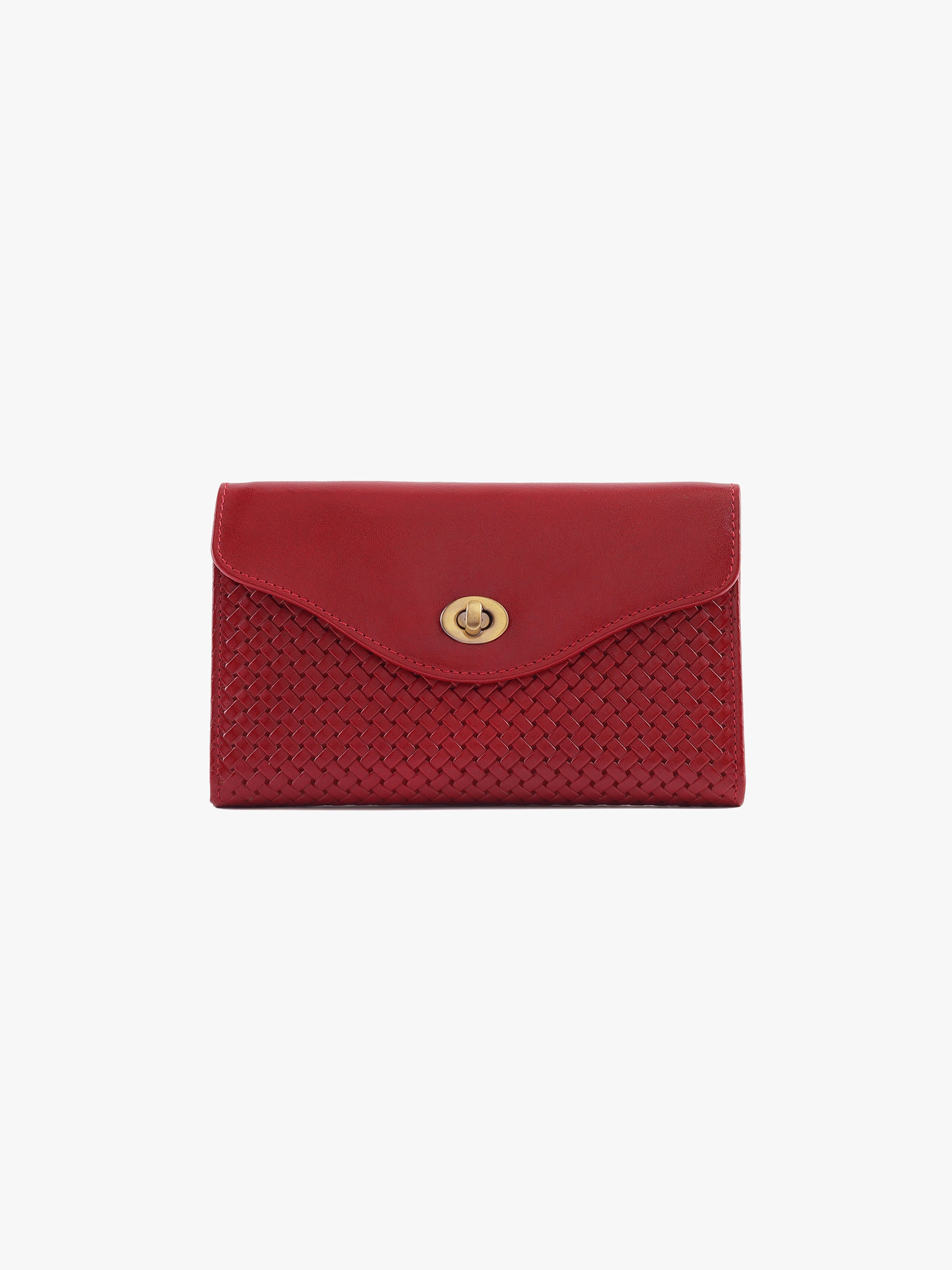 Handcrafted Woven Vegetable Tanned Leather Colaba Clutch Wallet Cherry Red for Women Tan & Loom