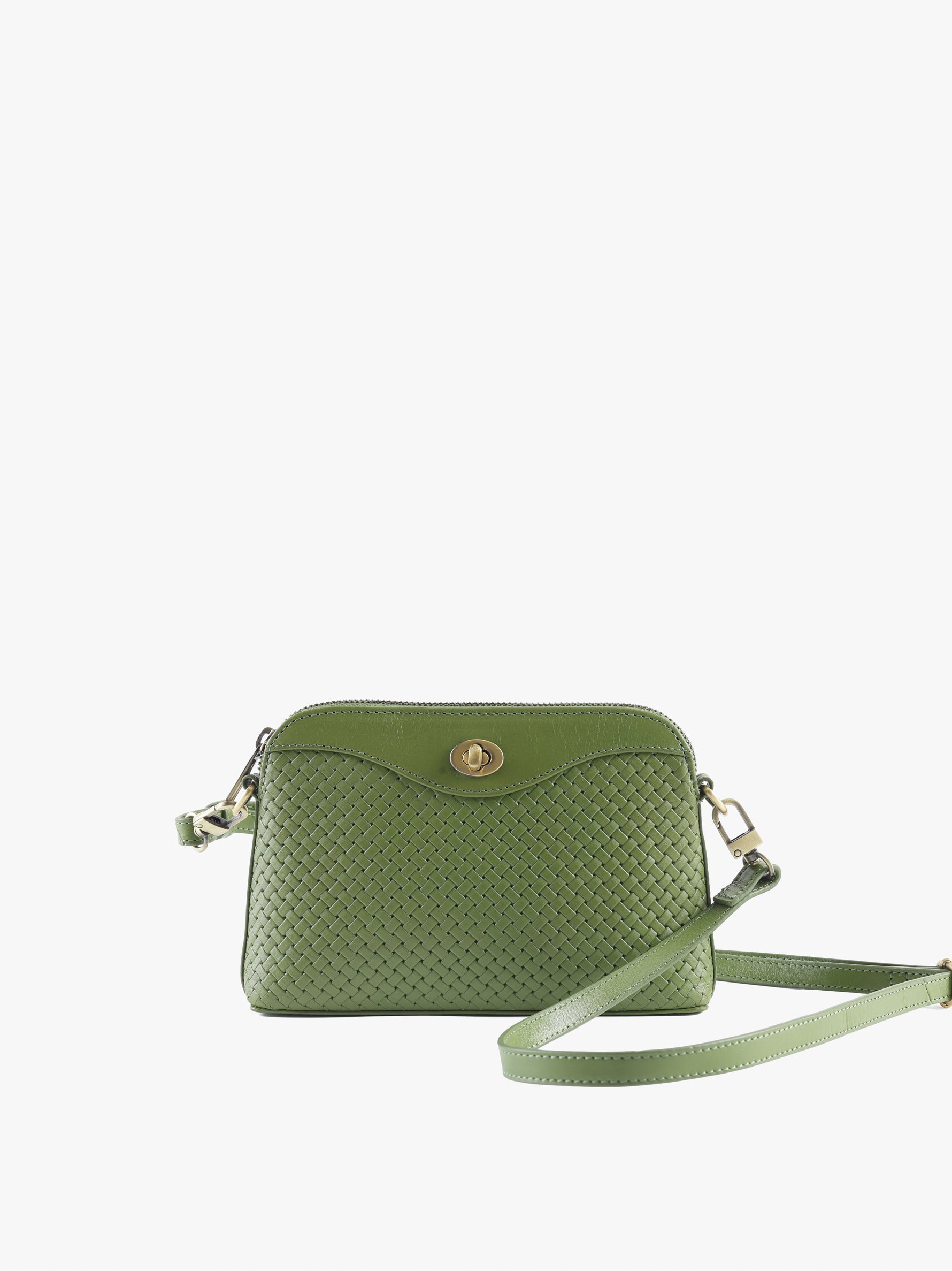 Handcrafted Woven Vegetable Tanned Leather Nilgiri Sling (Medium) Matcha Green for Women Tan & Loom
