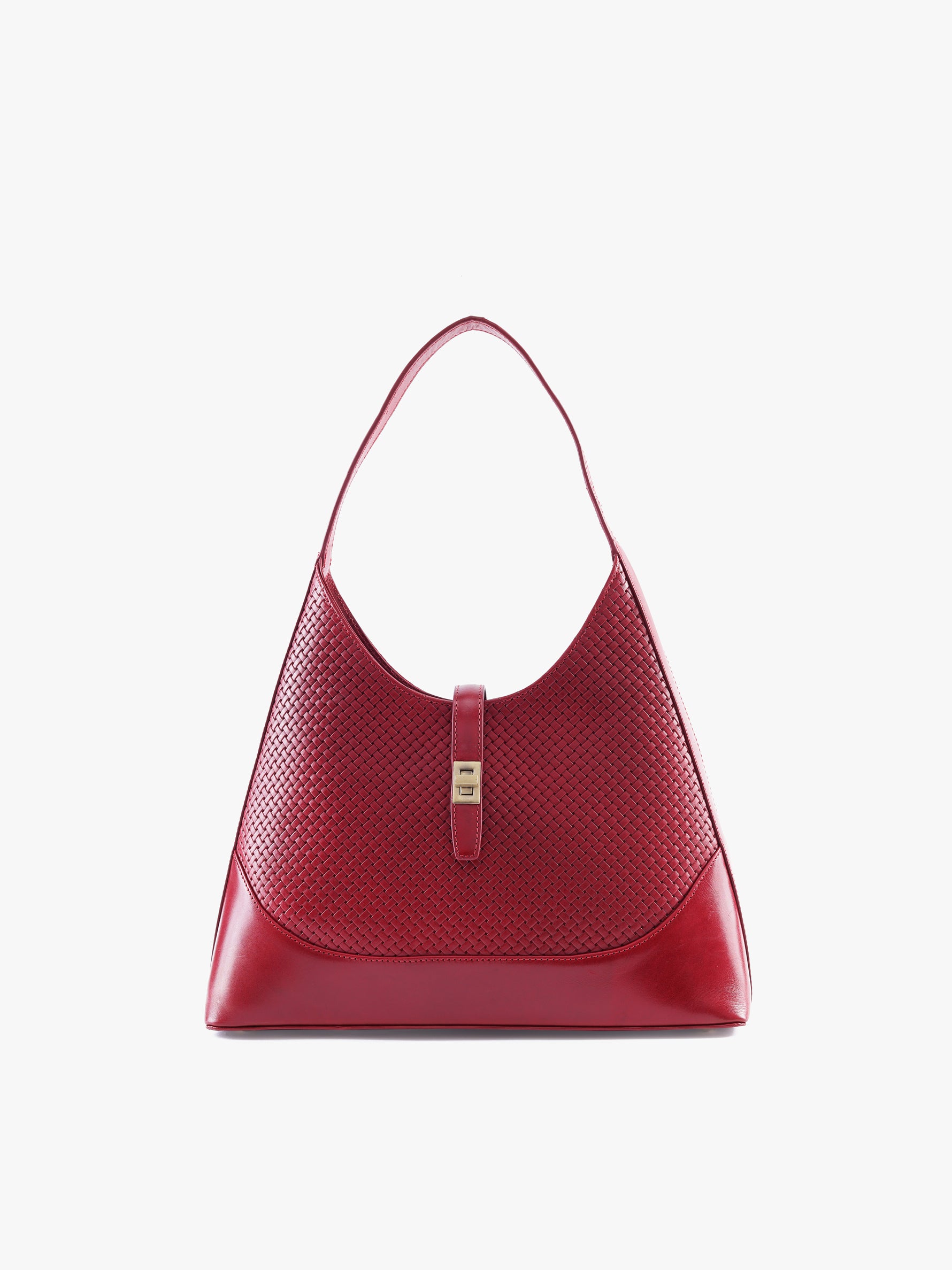 Handcrafted Woven Vegetable Tanned Leather Marrakesh Hobo Cherry Red for Women Tan & Loom