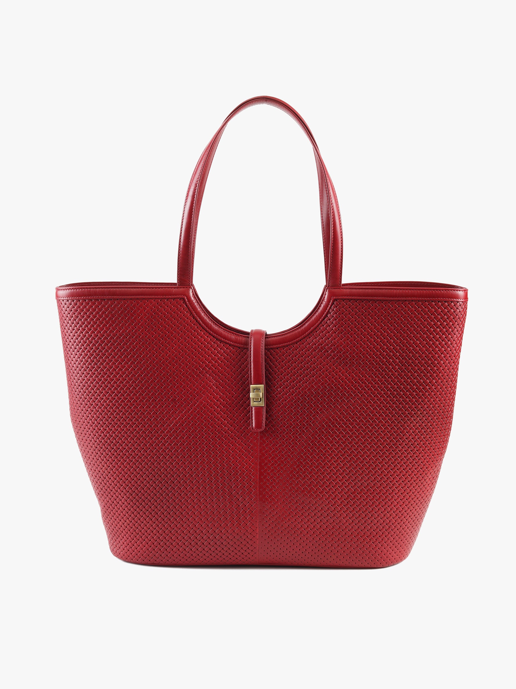 Handcrafted Woven Vegetable Tanned Leather Amalfi Tote Large Cherry Red for Women Tan & Loom
