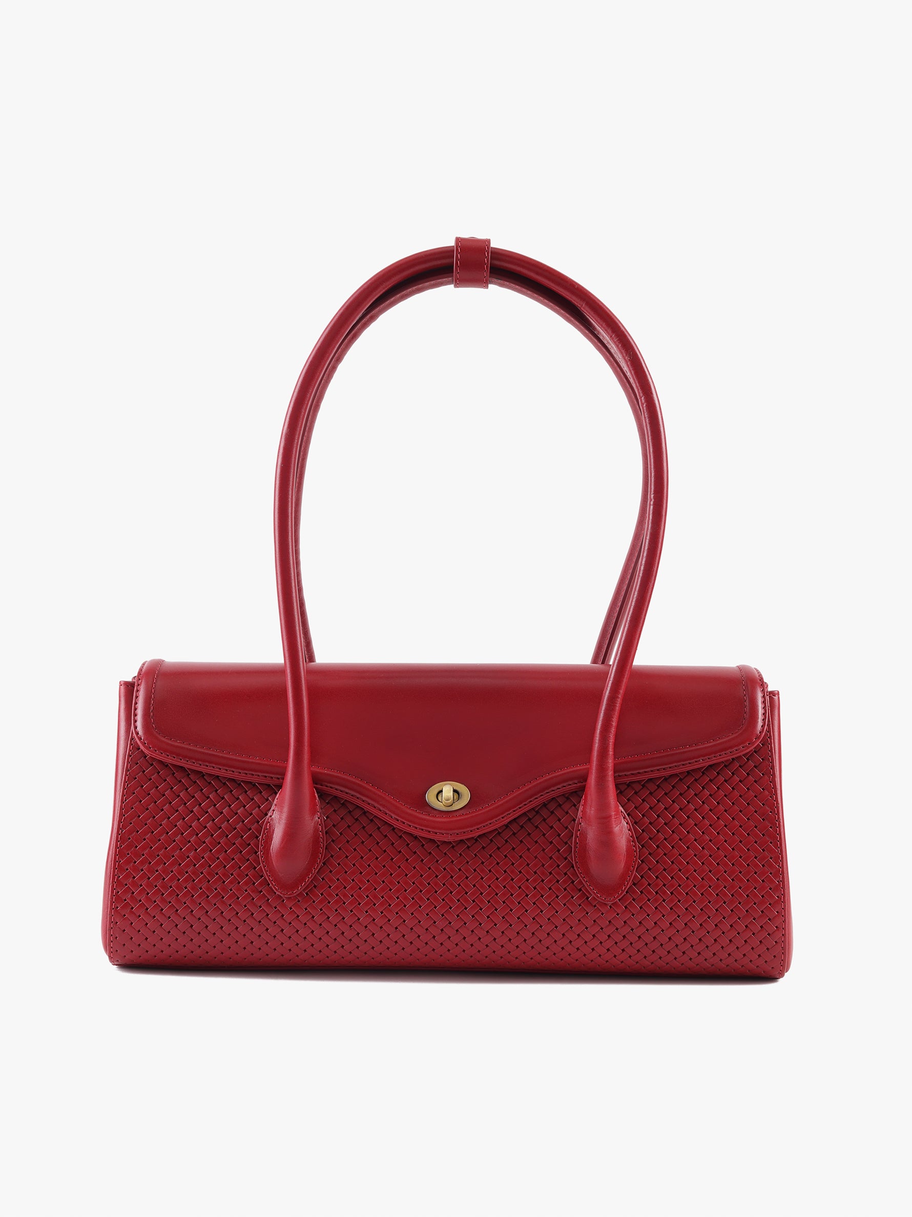 Handcrafted Woven Vegetable Tanned Leather Seville Satchel Large Cherry Red for Women Tan & Loom