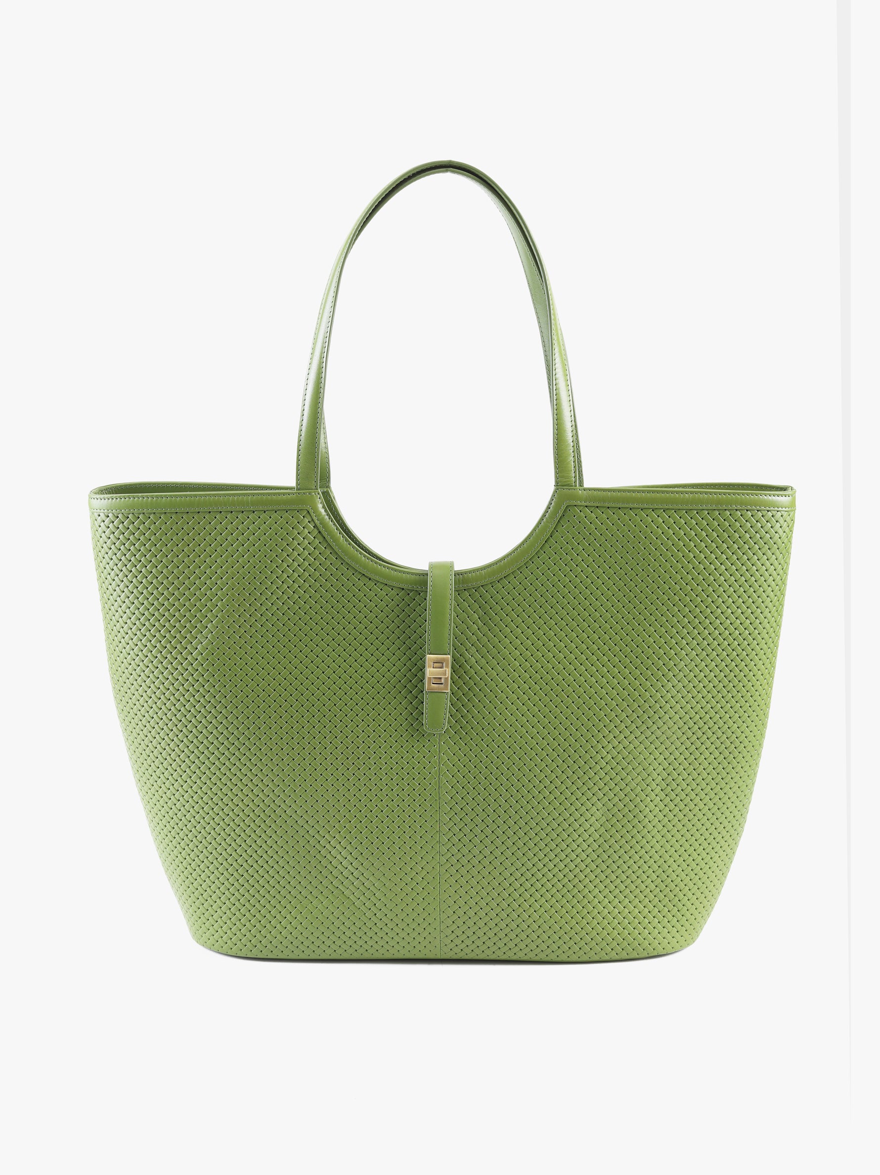 Handcrafted Woven Vegetable Tanned Leather Amalfi Tote Large Matcha Green for Women Tan & Loom