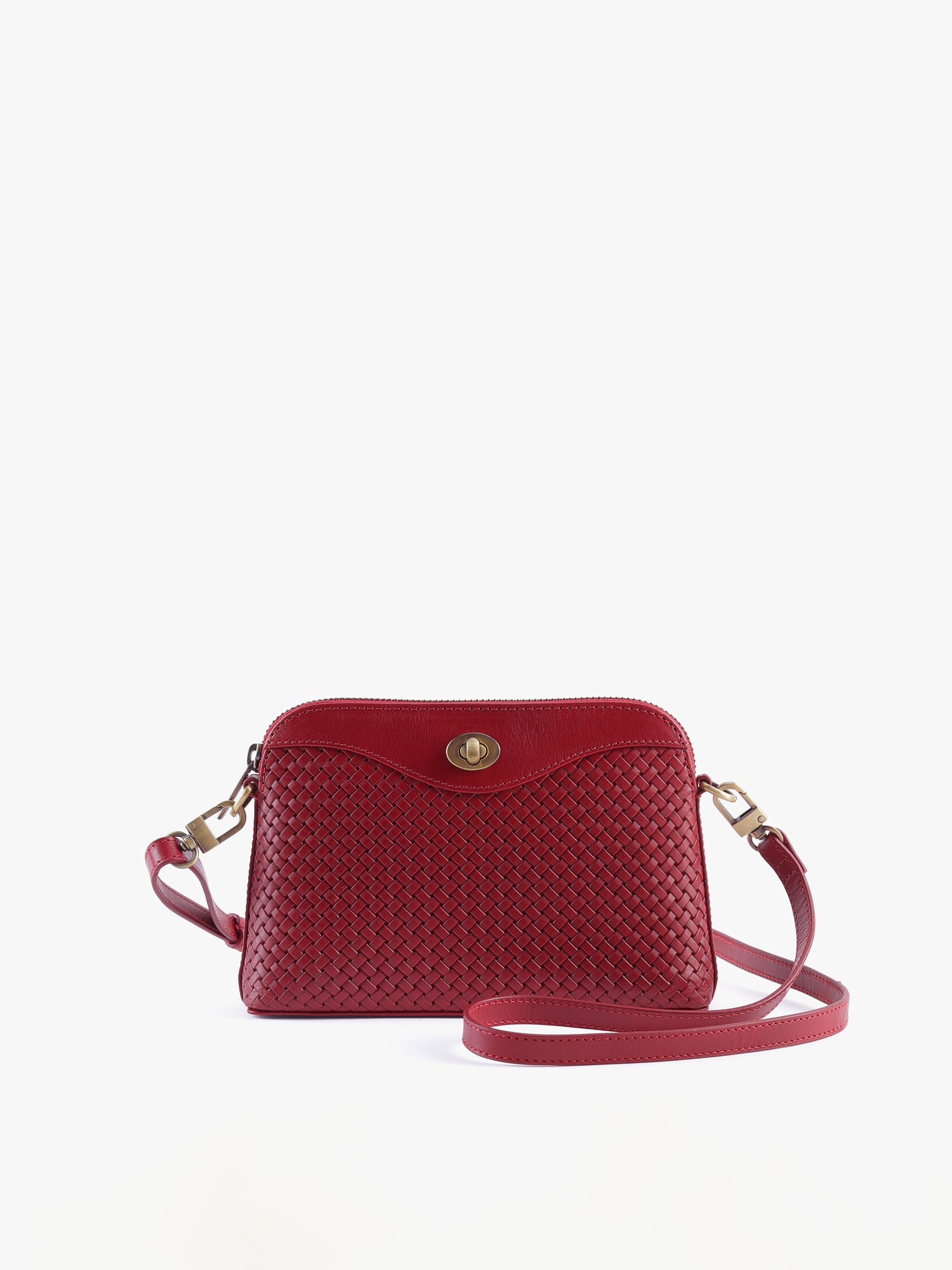 Handcrafted Woven Vegetable Tanned Leather Nilgiri Sling (Medium) Cherry Red for Women Tan & Loom