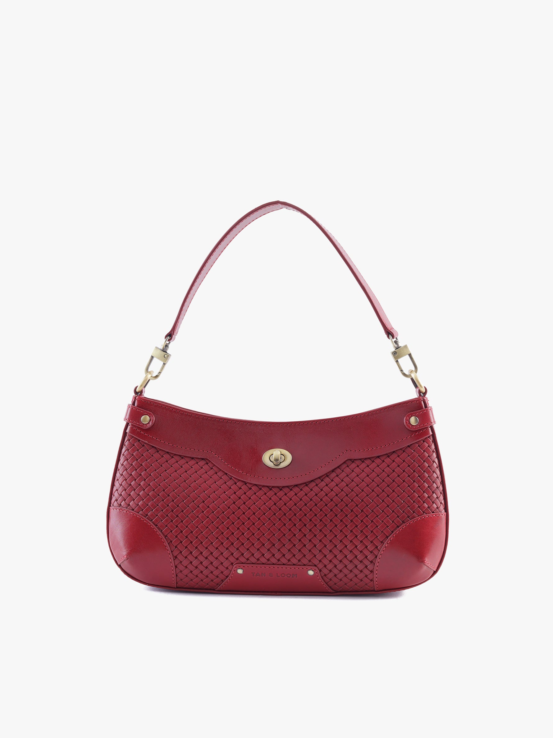 Handcrafted Woven Vegetable Tanned Leather Brooklyn Baguette Cherry Red for Women Tan & Loom