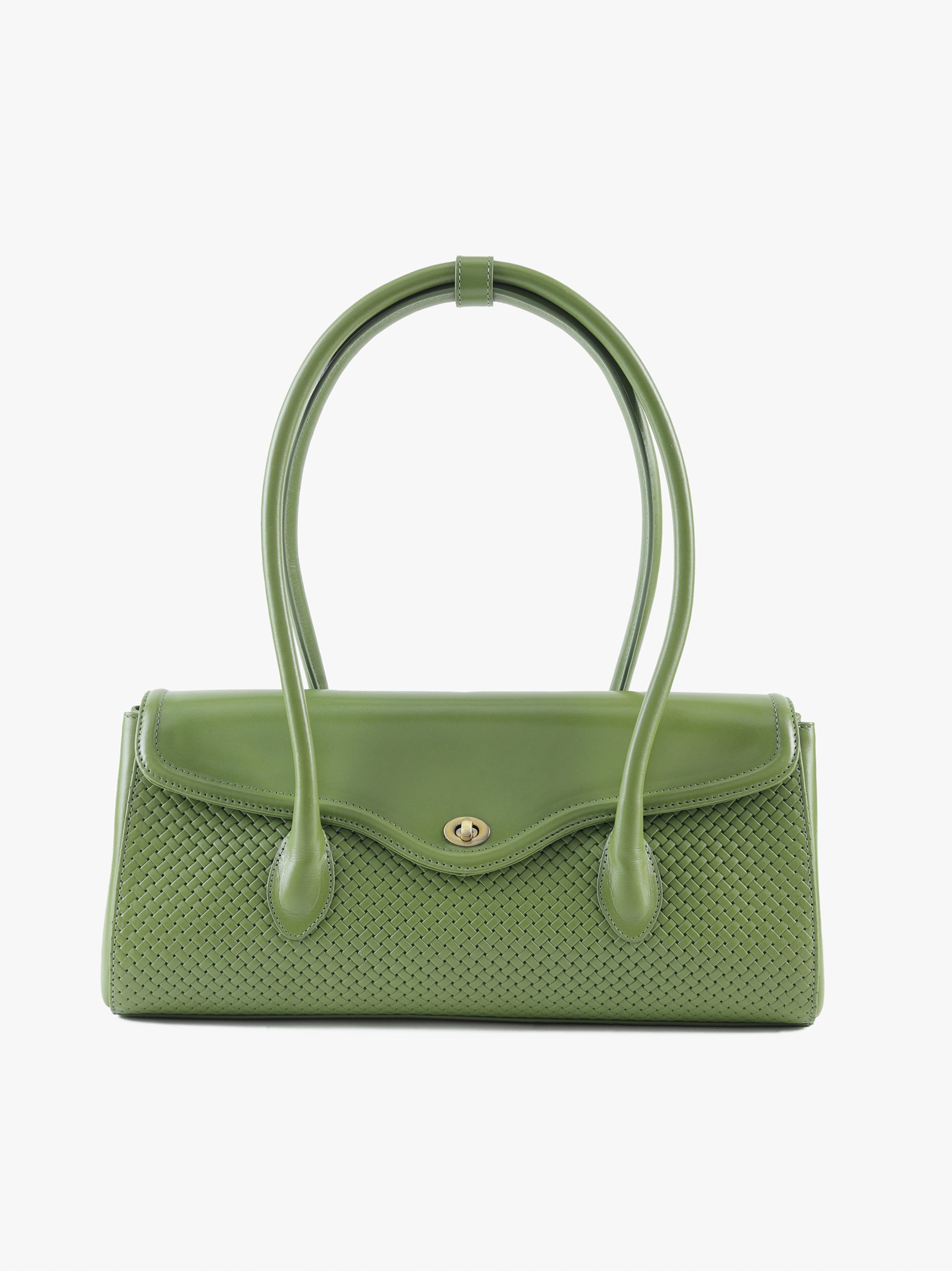 Handcrafted Woven Vegetable Tanned Leather Seville Satchel Large Matcha Green for Women Tan & Loom