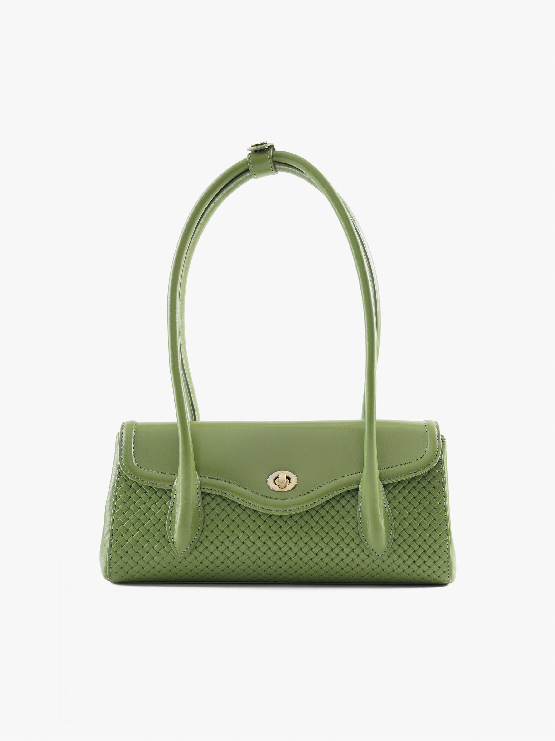 Handcrafted Woven Vegetable Tanned Leather Seville Satchel Medium Matcha Green for Women Tan & Loom