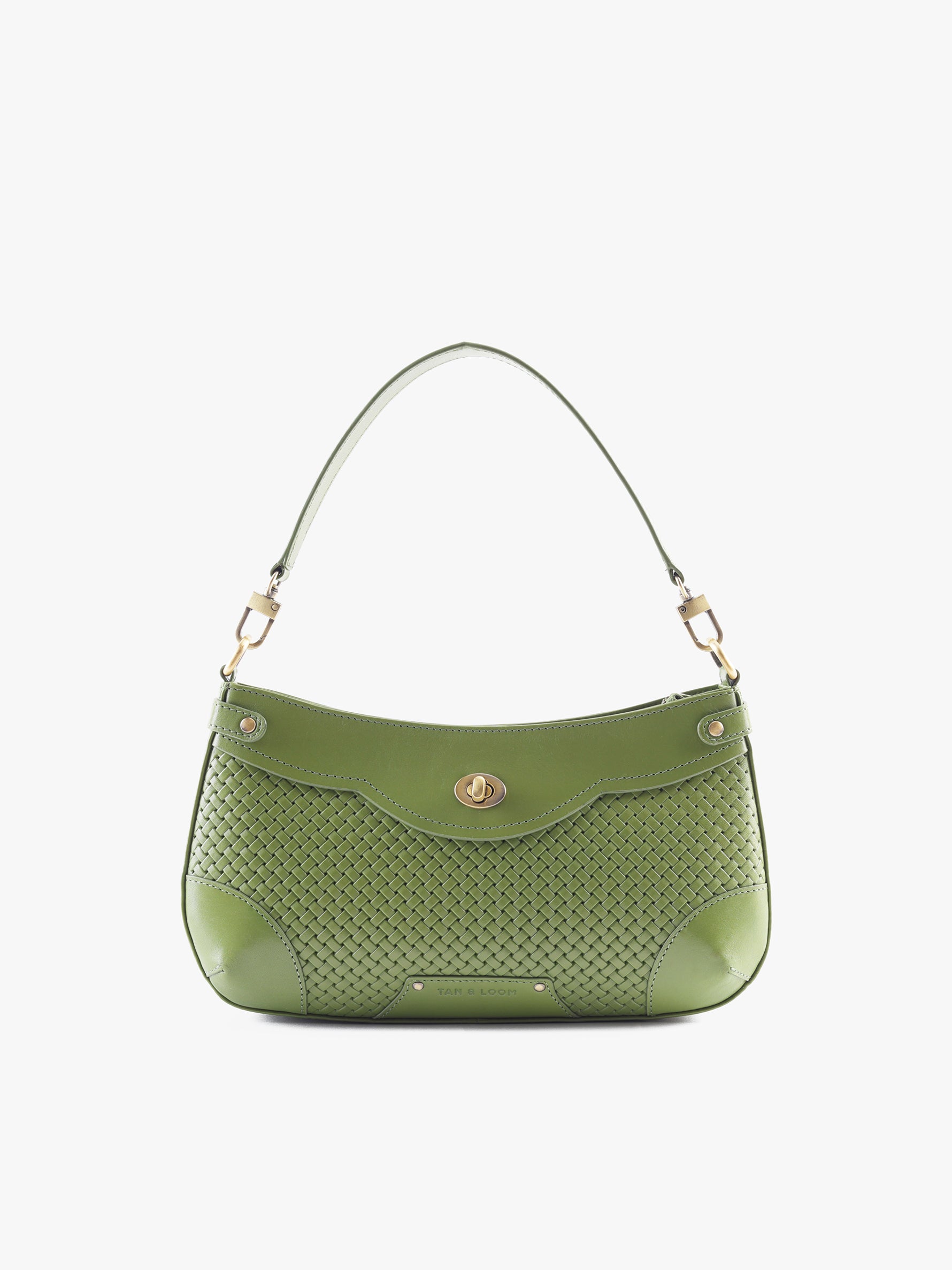 Handcrafted Woven Vegetable Tanned Leather Brooklyn Baguette Matcha Green for Women Tan & Loom