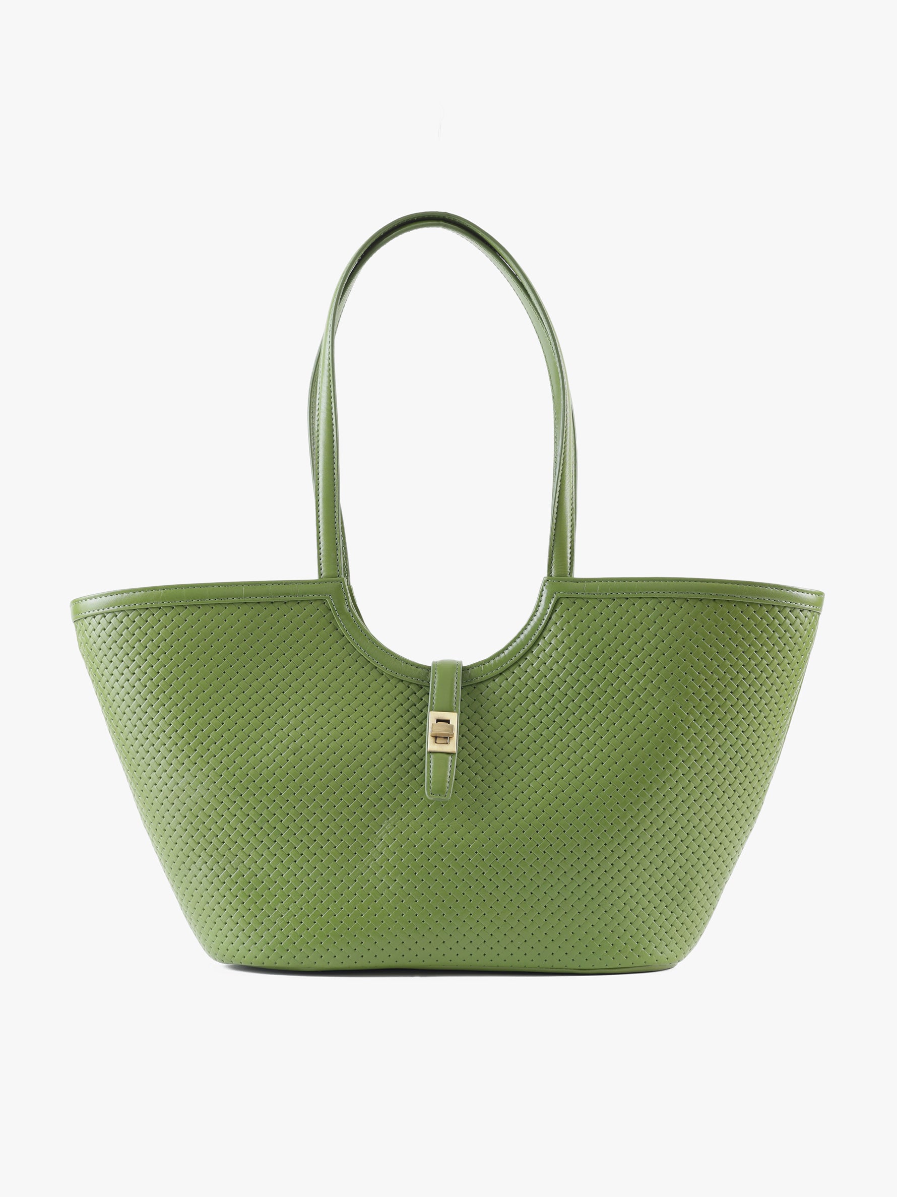 Handcrafted Woven Vegetable Tanned Leather Amalfi Tote Medium Matcha Green for Women Tan & Loom