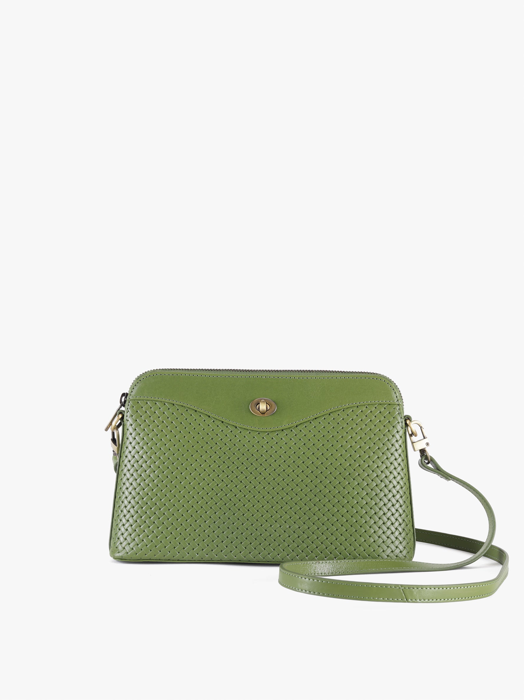 Handcrafted Woven Vegetable Tanned Leather Nilgiri Sling (Large) Matcha Green for Women Tan & Loom