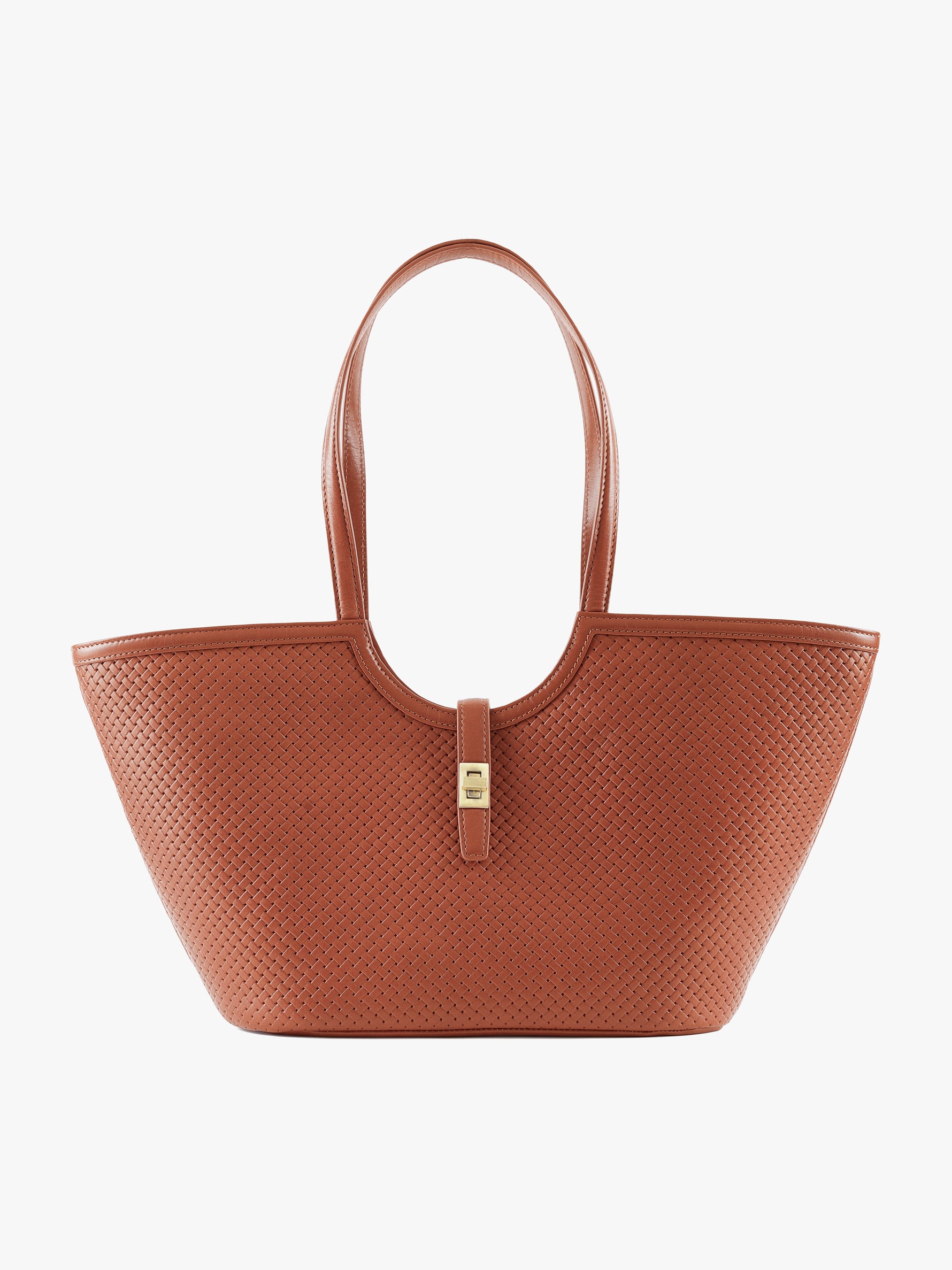 Handcrafted Woven Vegetable Tanned Leather Amalfi Tote Medium Cognac Tan for Women Tan & Loom