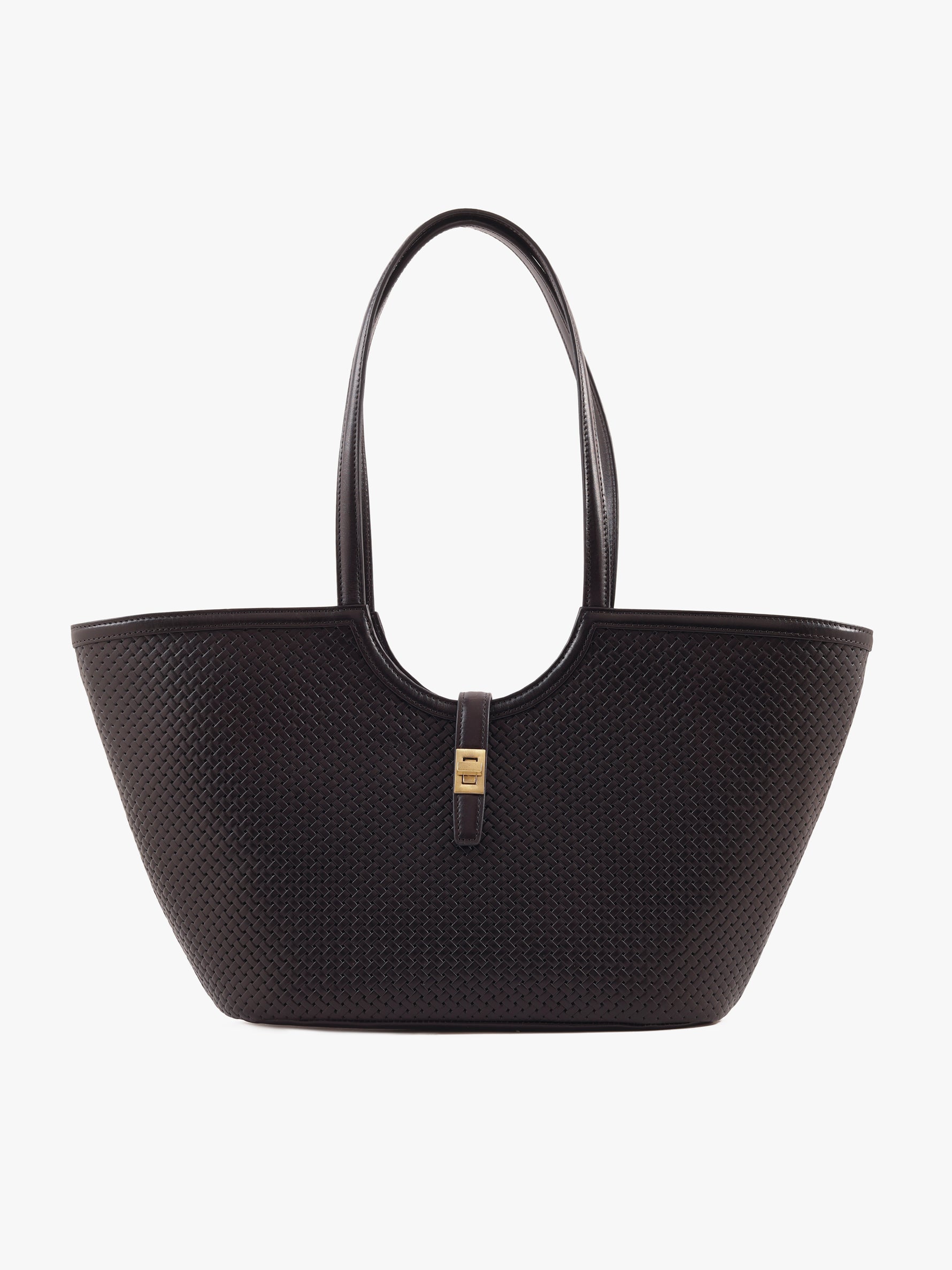Handcrafted Woven Vegetable Tanned Leather Amalfi Tote Medium Warm Black for Women Tan & Loom