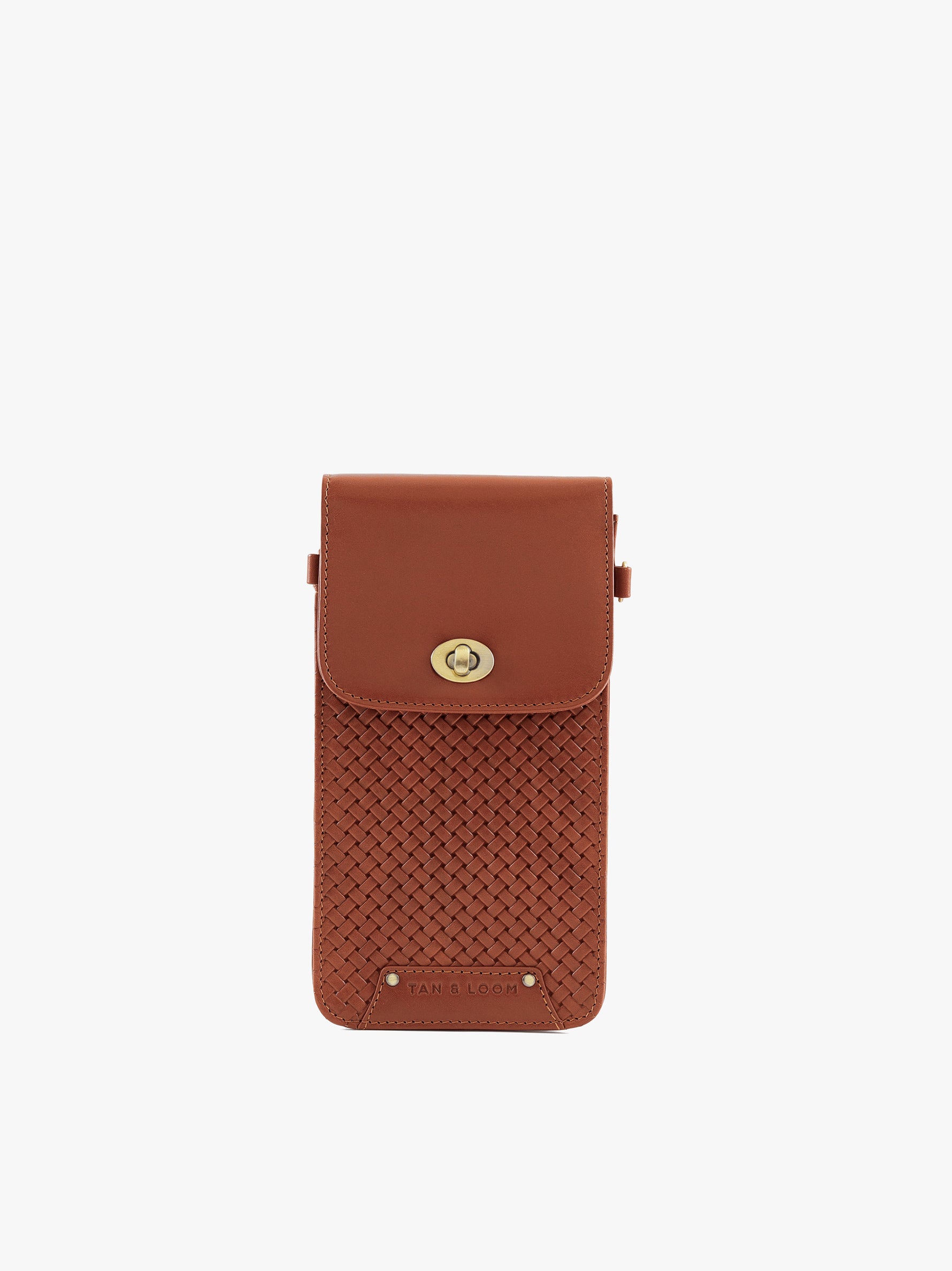 Handcrafted Woven Vegetable Tanned Leather Manhattan Mobile Sling Cognac for Women Tan & Loom