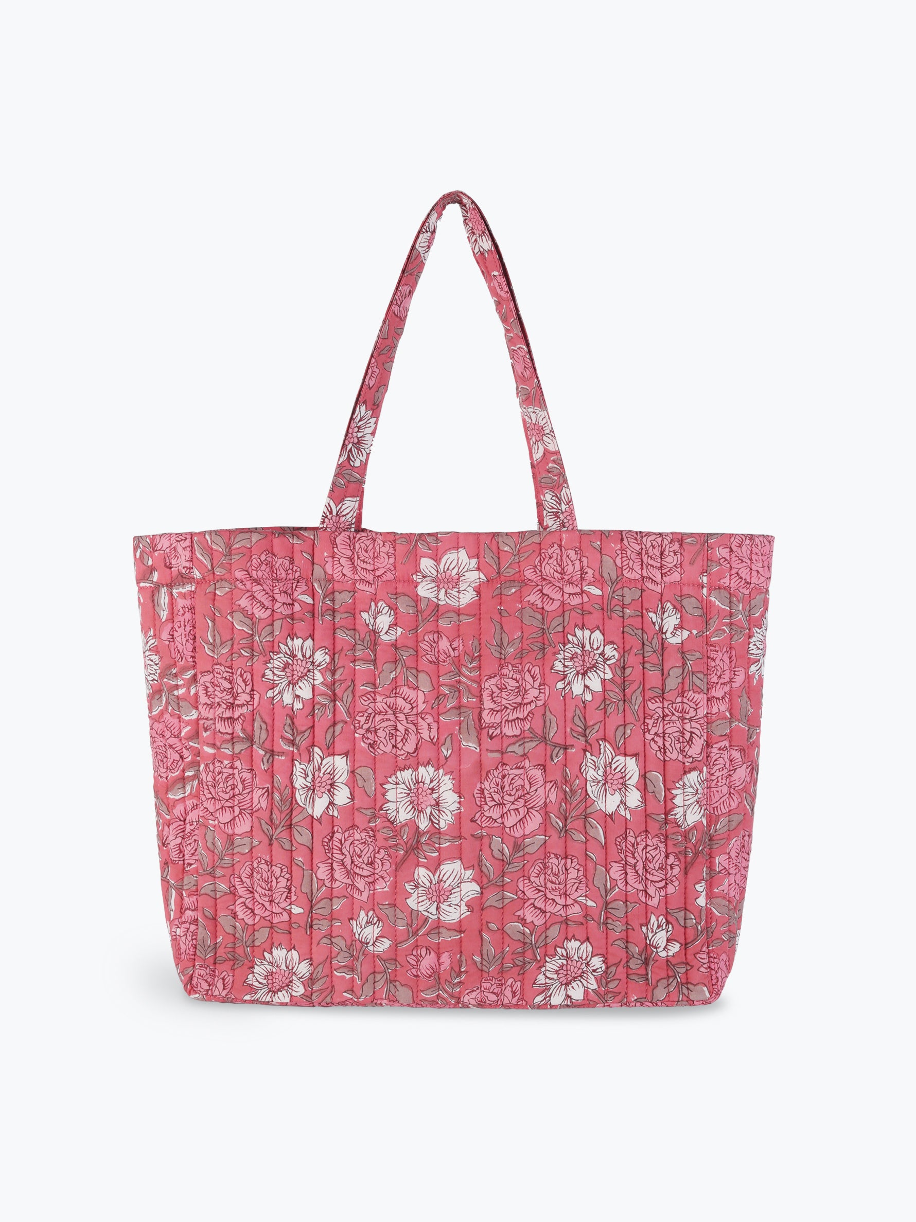 Quilted Cotton Tote (Rose Pink Block Print)
