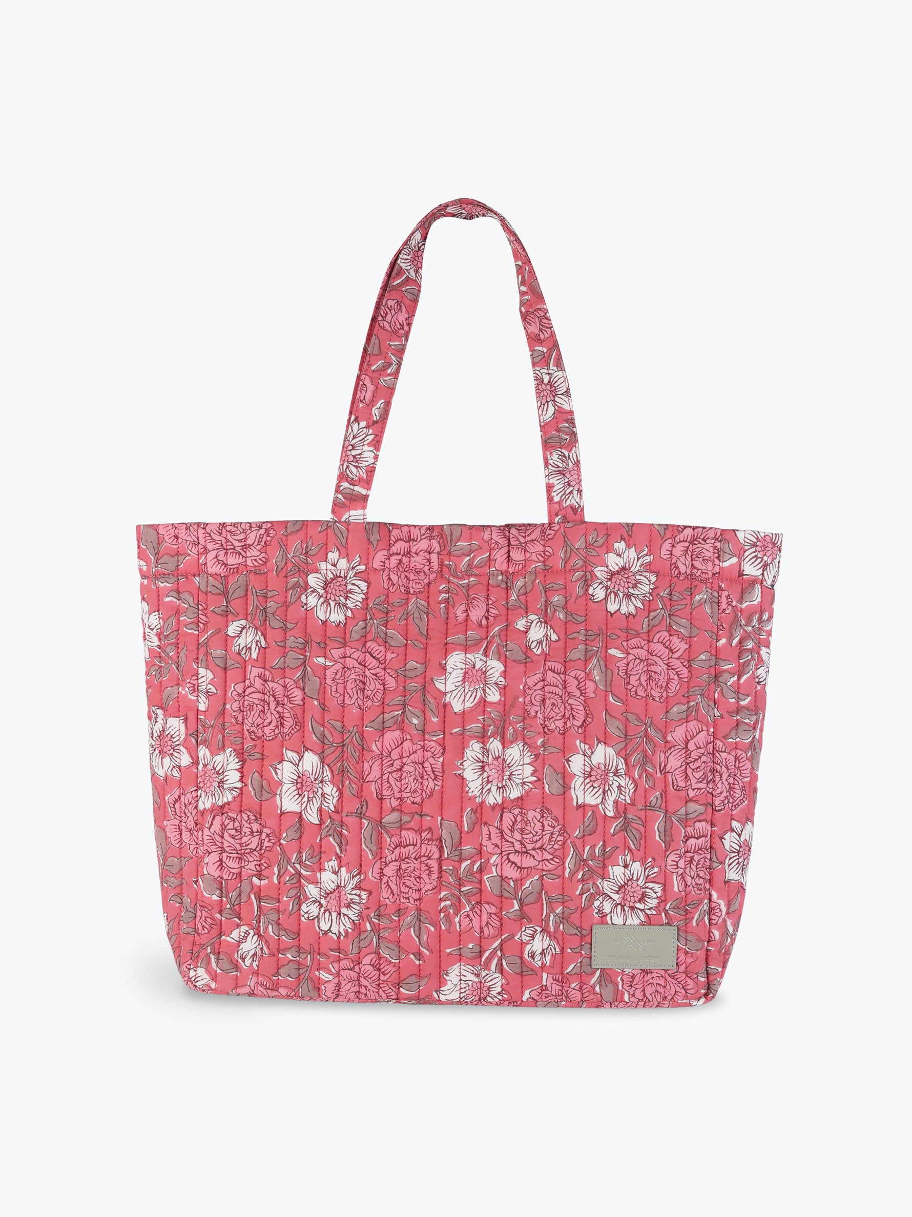Quilted Cotton Tote (Rose Pink Block Print)