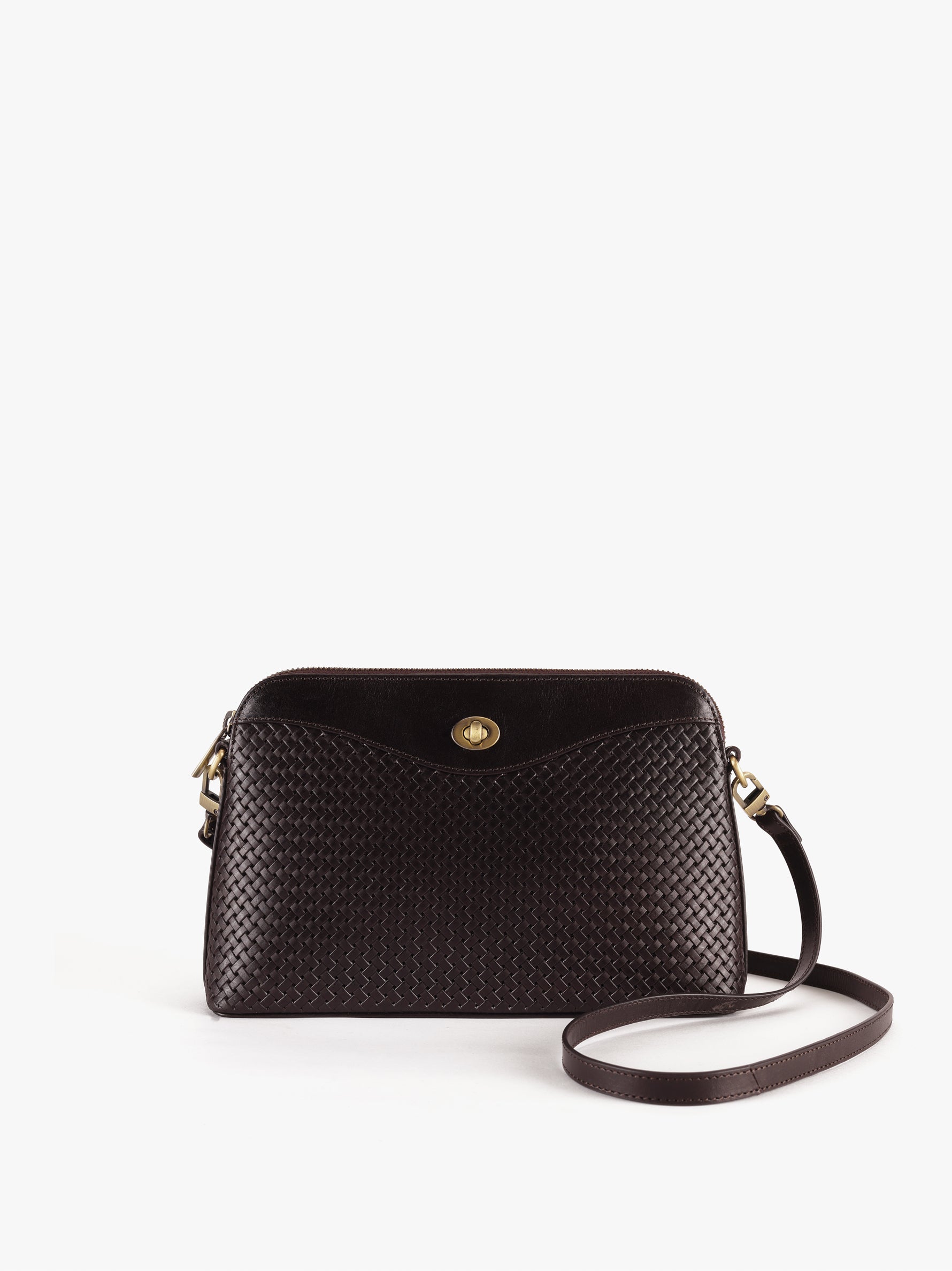 Handcrafted Woven Vegetable Tanned Leather Nilgiri Sling (Large) Warm Black for Women Tan & Loom