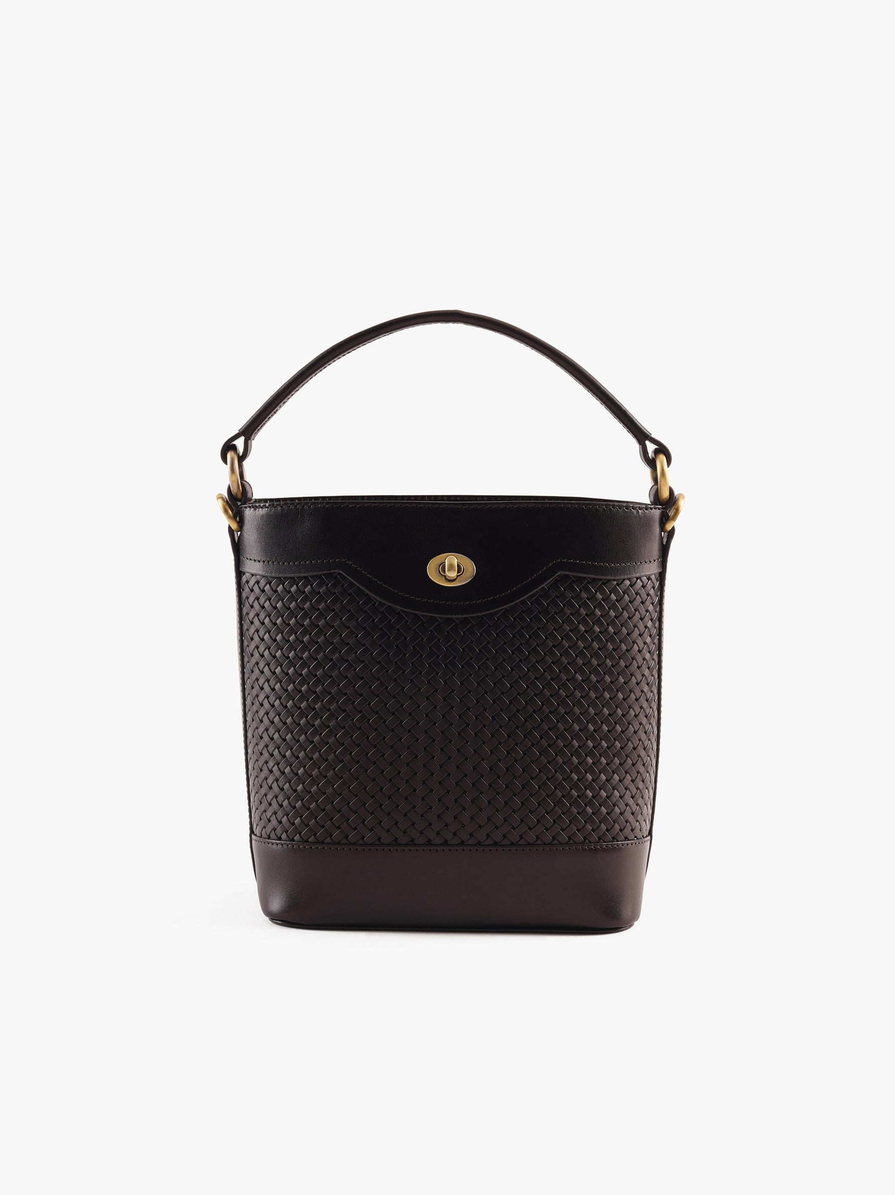 Handcrafted Woven Vegetable Tanned Leather Portobello Bucket Bag Warm Black for Women Tan & Loom
