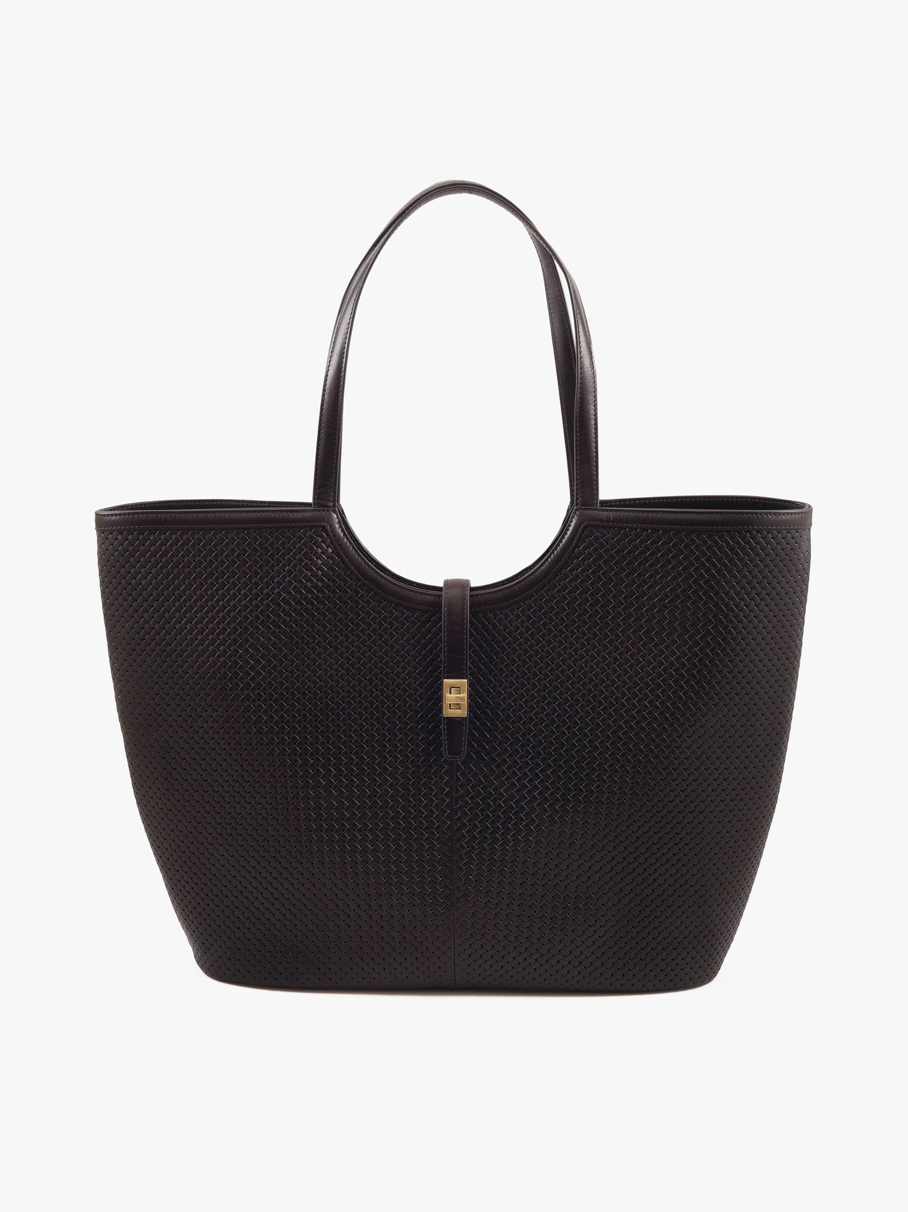 Handcrafted Woven Vegetable Tanned Leather Amalfi Tote Large Warm Black for Women Tan & Loom