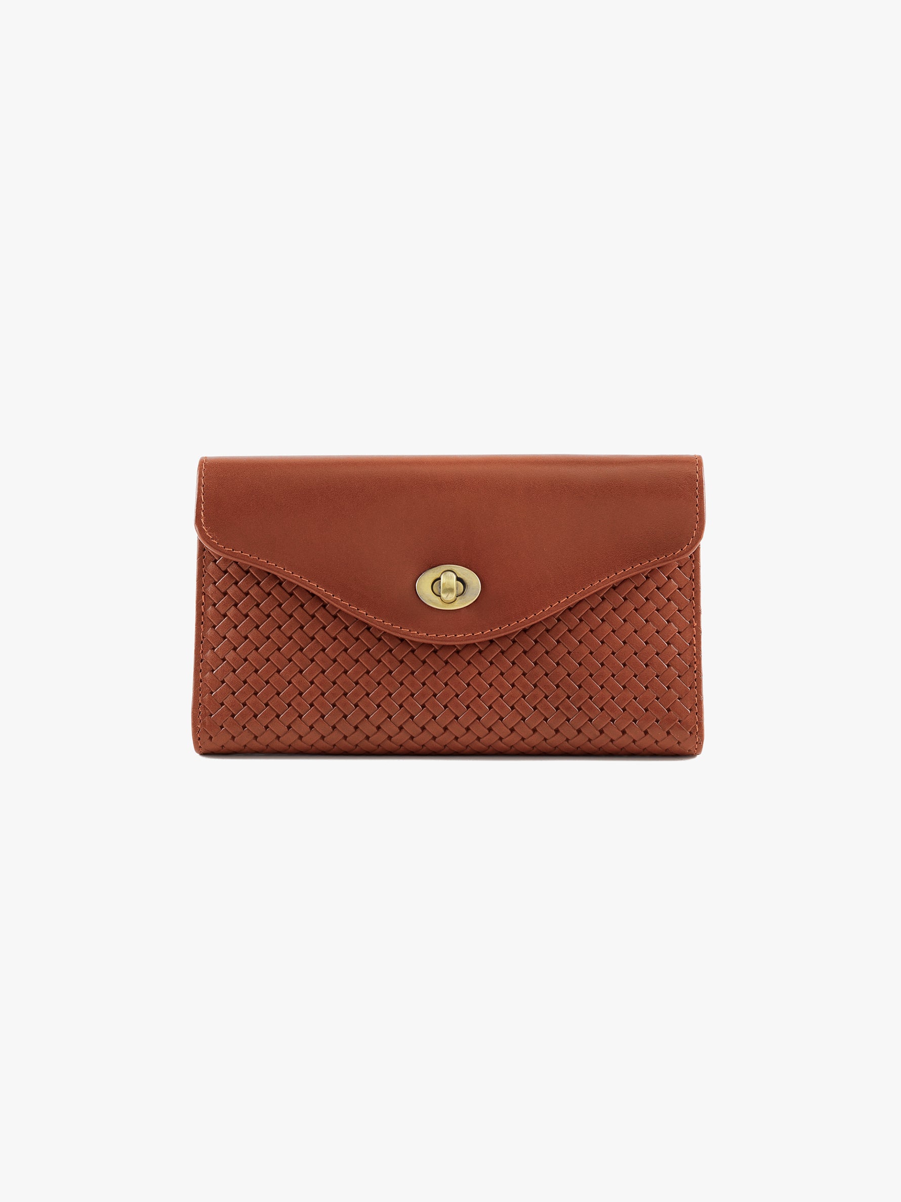 Handcrafted Woven Vegetable Tanned Leather Colaba Clutch Wallet Cognac Tan for Women Tan & Loom