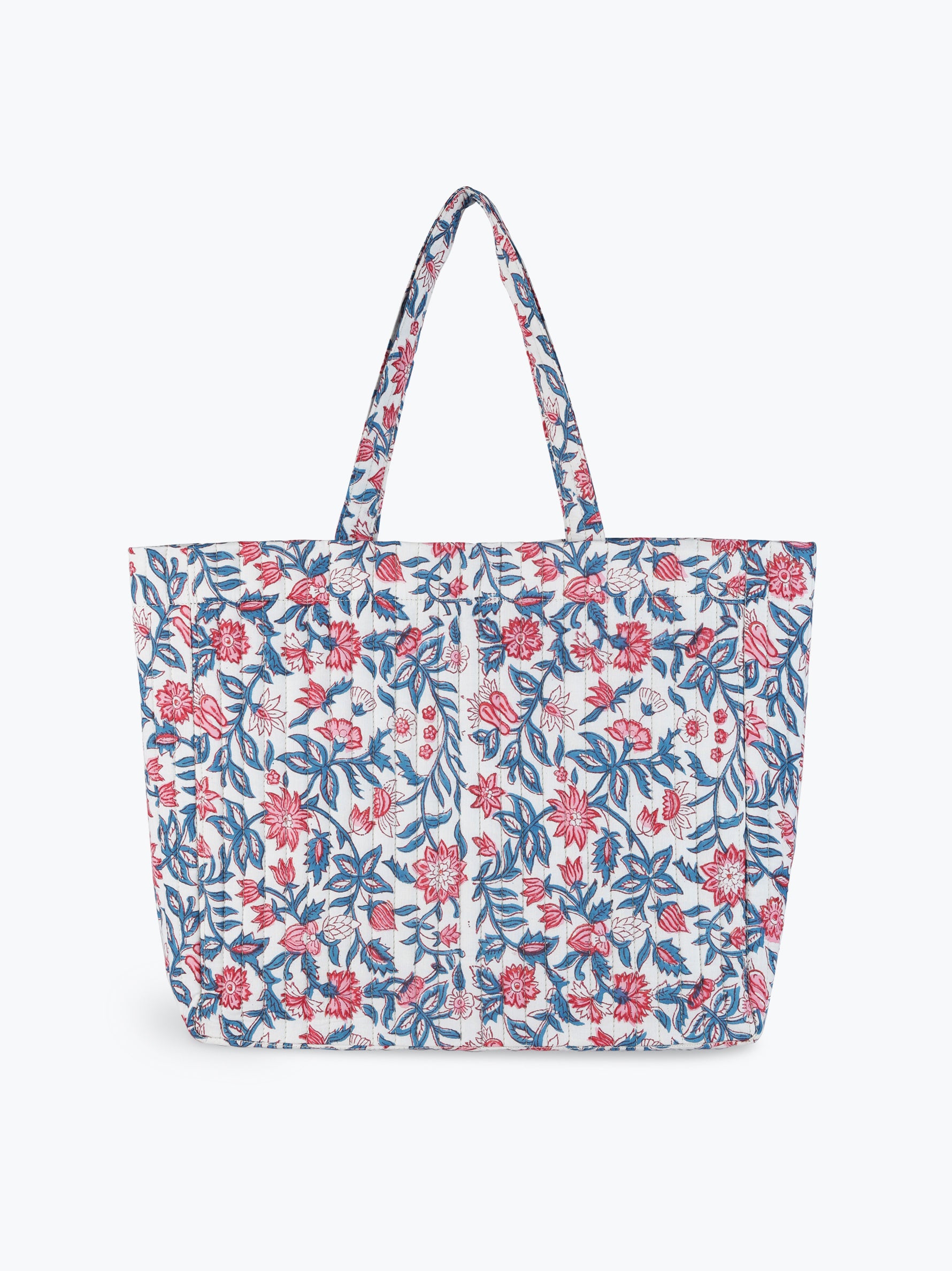 Quilted Cotton Tote (White Block Print)