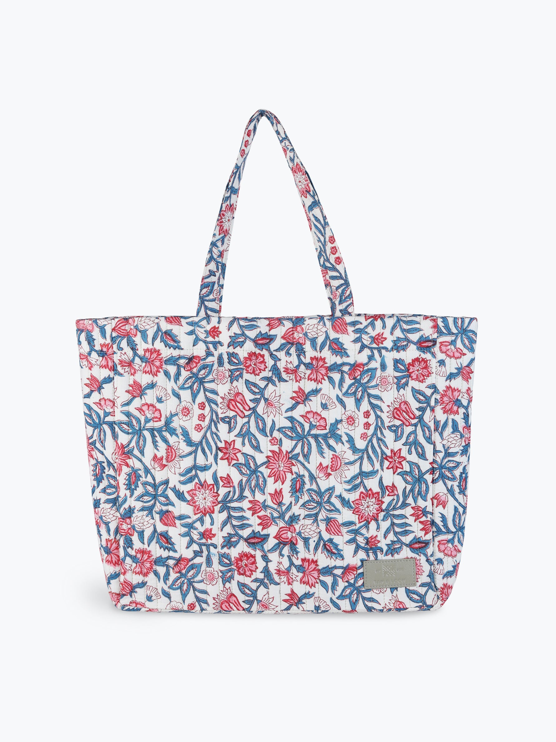 Quilted Cotton Tote (White Block Print)