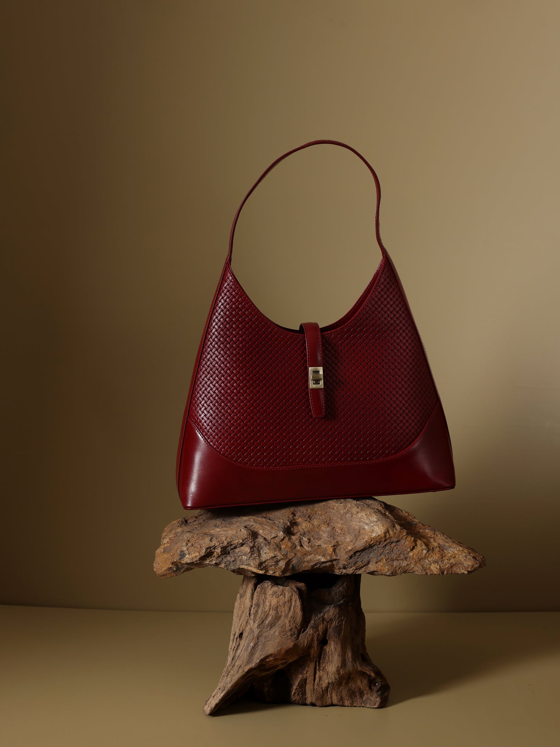 Handcrafted Woven Vegetable Tanned Leather Marrakesh Hobo Cherry Red for Women Tan & Loom