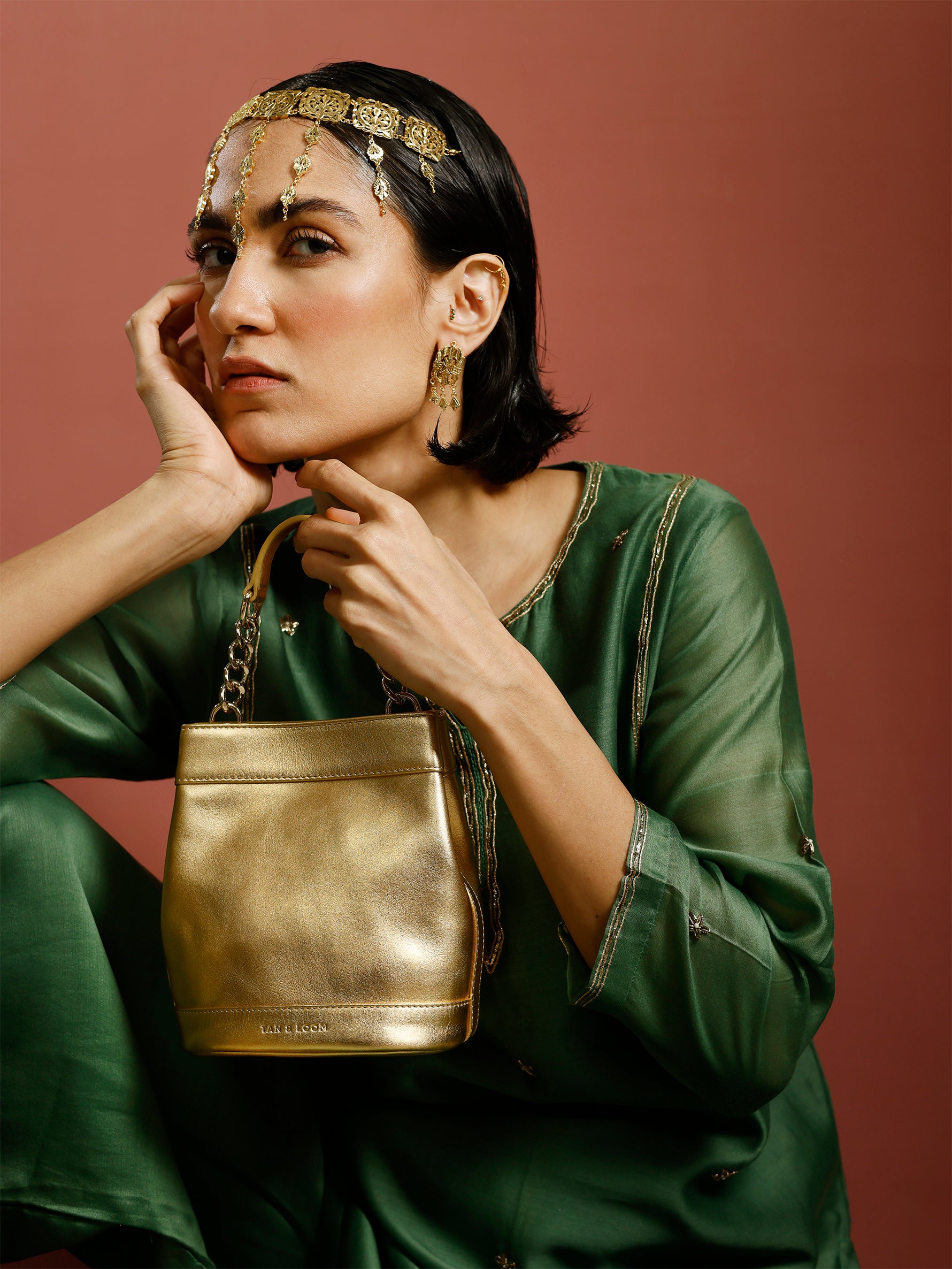 Handcrafted Gold Genuine Leather Rani Batua for Women Tan & Loom