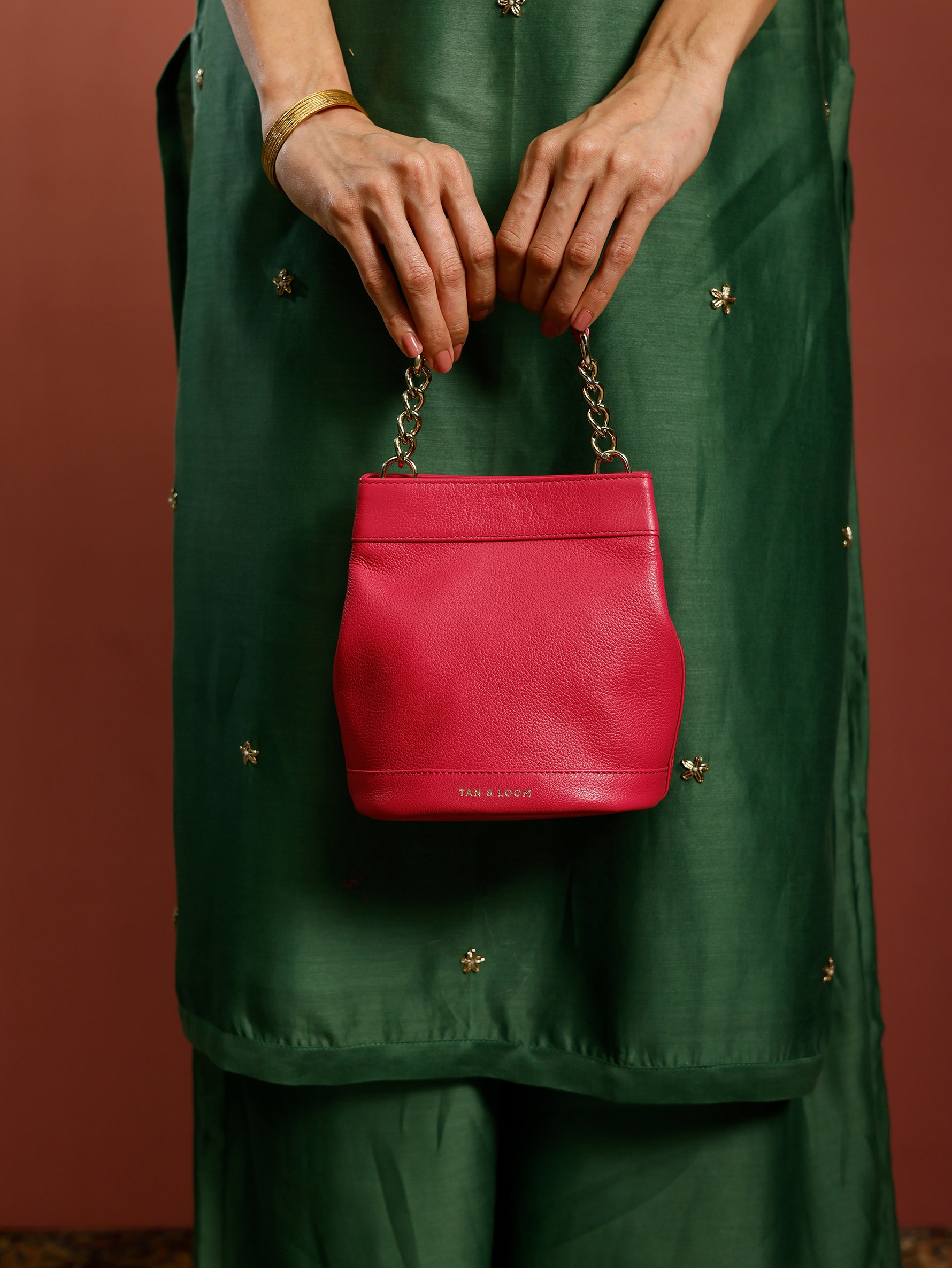 Handcrafted Pink Genuine Leather Rani Batua for Women Tan & Loom