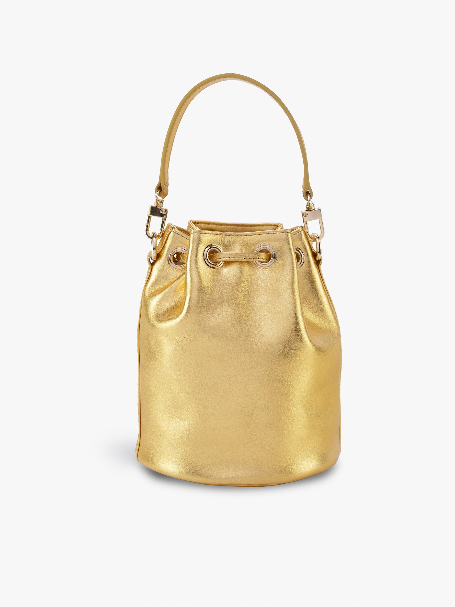 Handcrafted Gold Genuine Leather Bucket Potli Bag for Women Tan & Loom