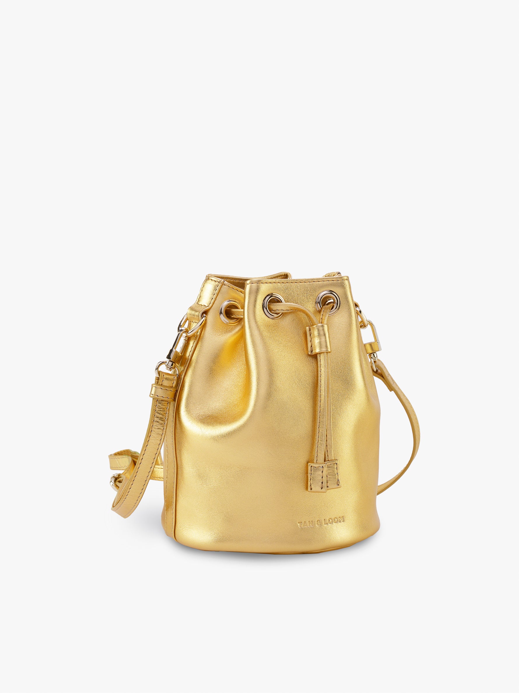 Handcrafted Gold Genuine Leather Bucket Potli Bag for Women Tan & Loom