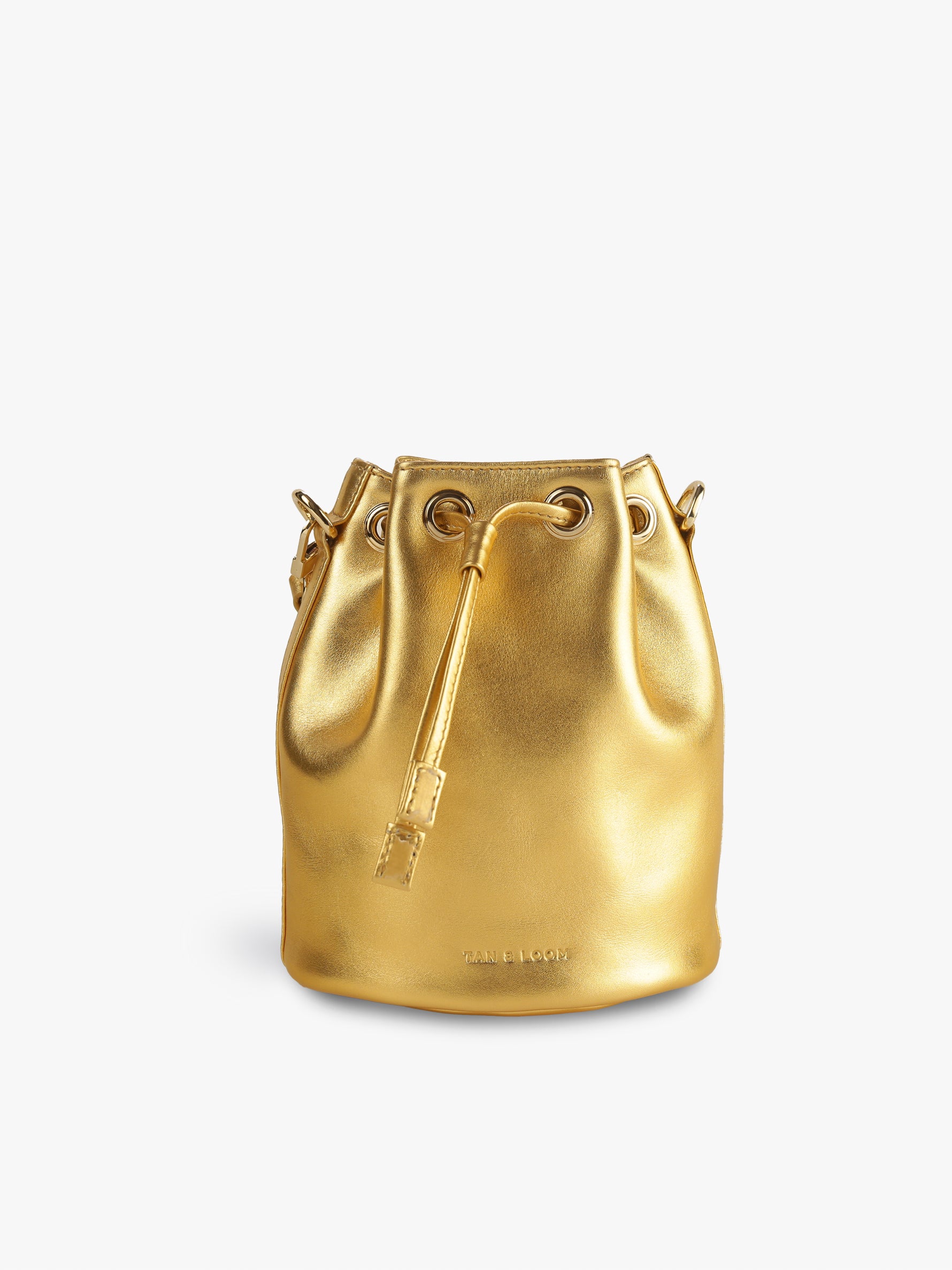 Handcrafted Gold Genuine Leather Bucket Potli Bag for Women Tan & Loom