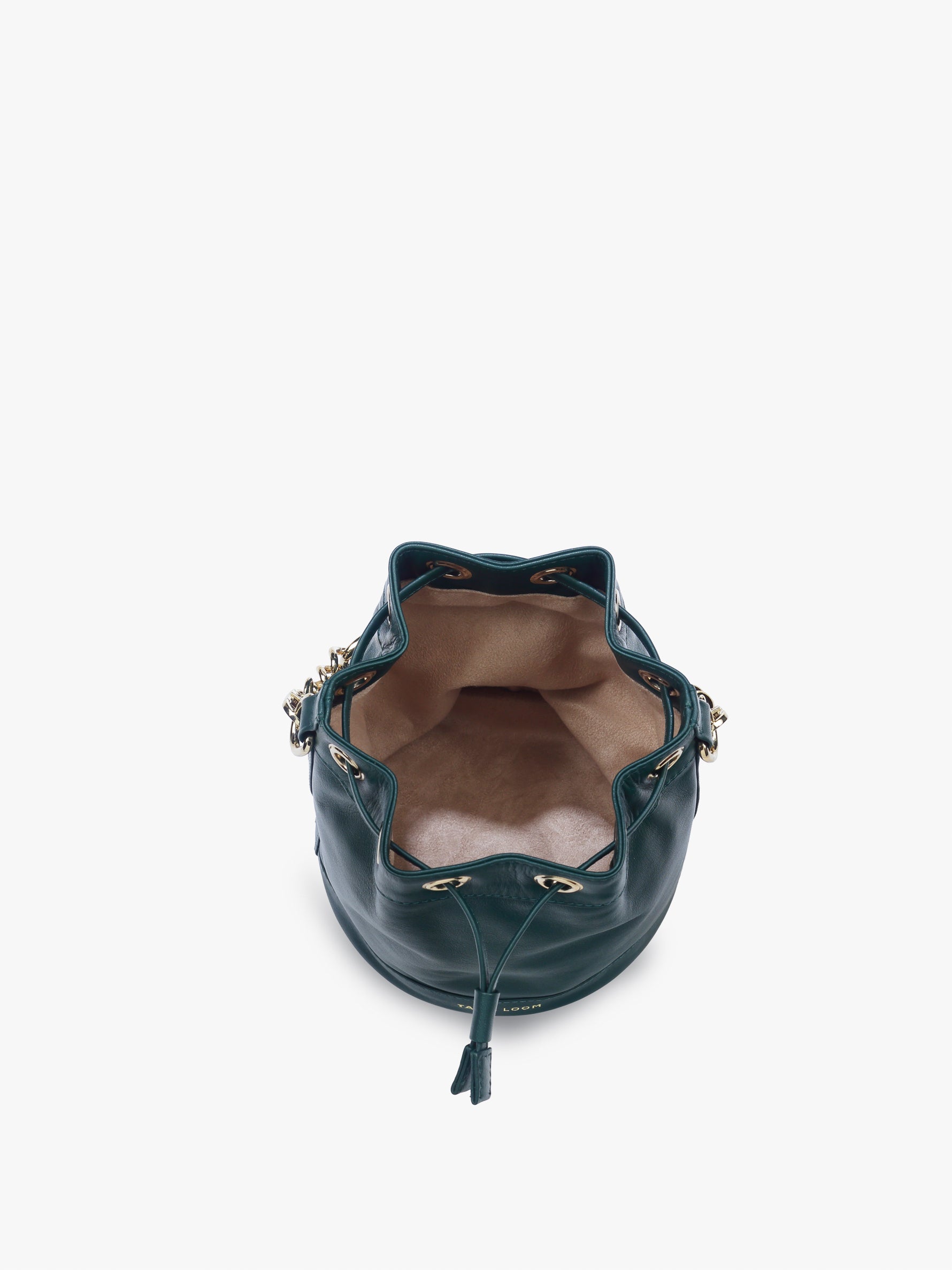 Handcrafted Forrest Green Genuine Leather Bucket Potli Bag for Women Tan & Loom