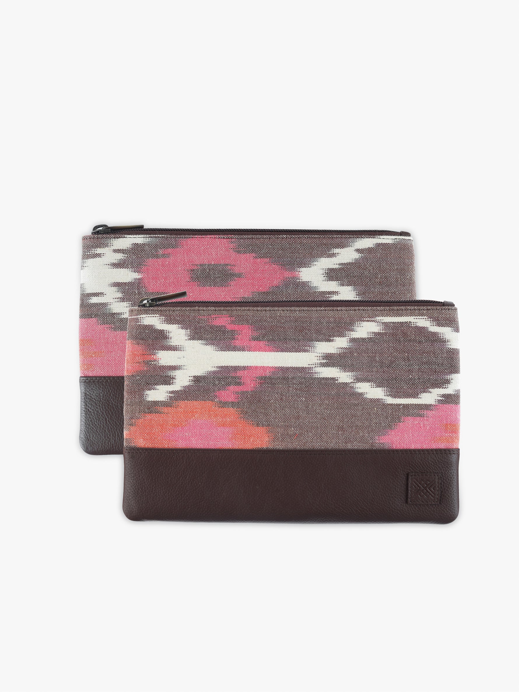 Essentials Pouch  Set of 2 (Pink & Grey Ikat)