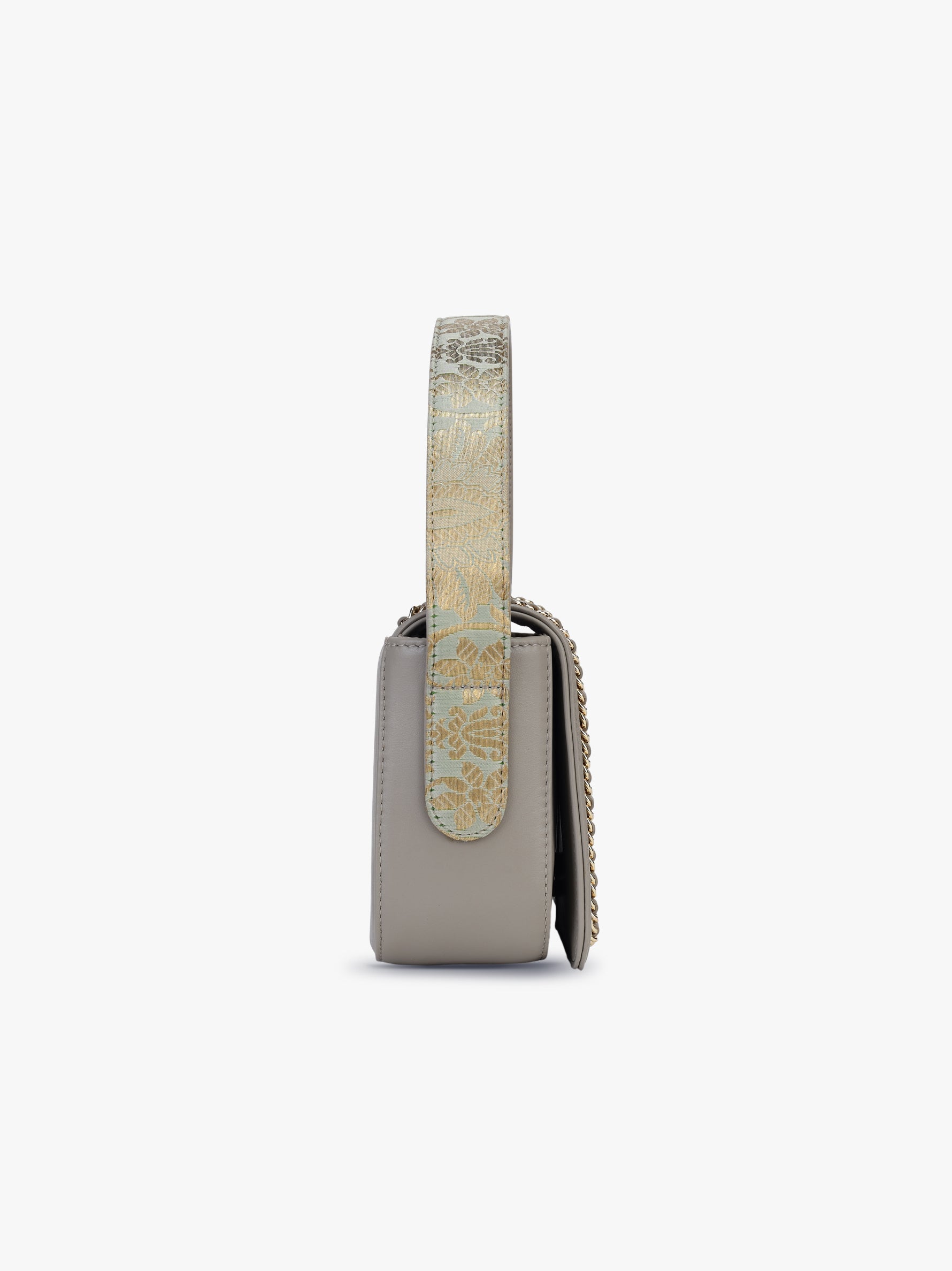 Buy grey clutch bag for women in India from Tan & Loom | Crafted with Banarasi Brocade & Genuine Leather