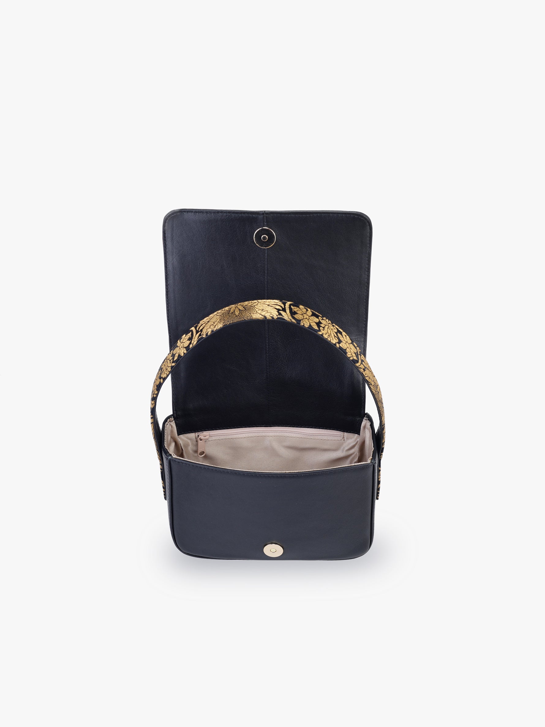 Buy black clutch bag for women in India from Tan & Loom | Crafted with Banarasi Brocade & Genuine Leather