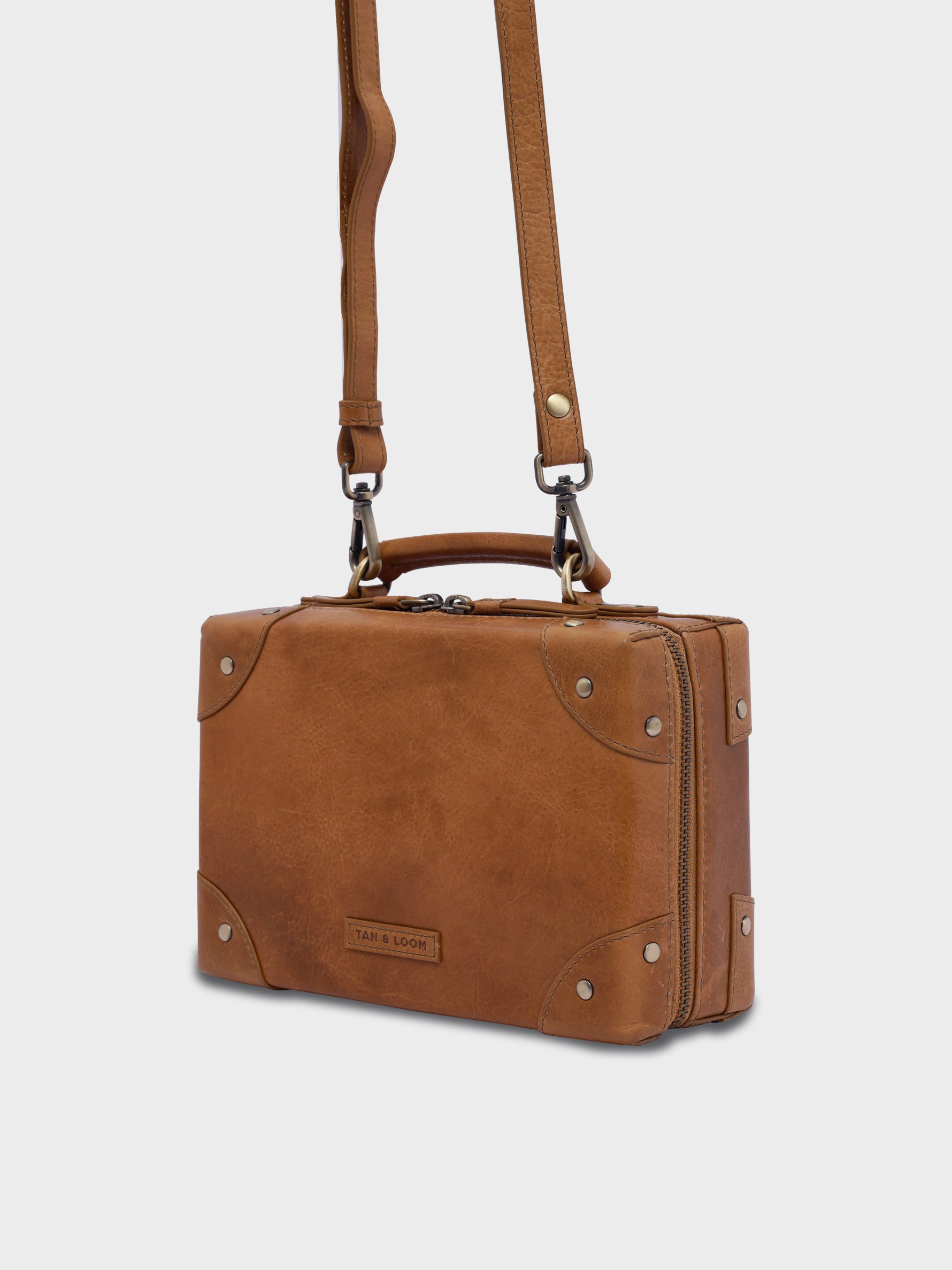 Handcrafted Genuine Vegetable Tanned Leather Traveller's Trunk Mini Sling Tuscany Tan for Women Tan & Loom