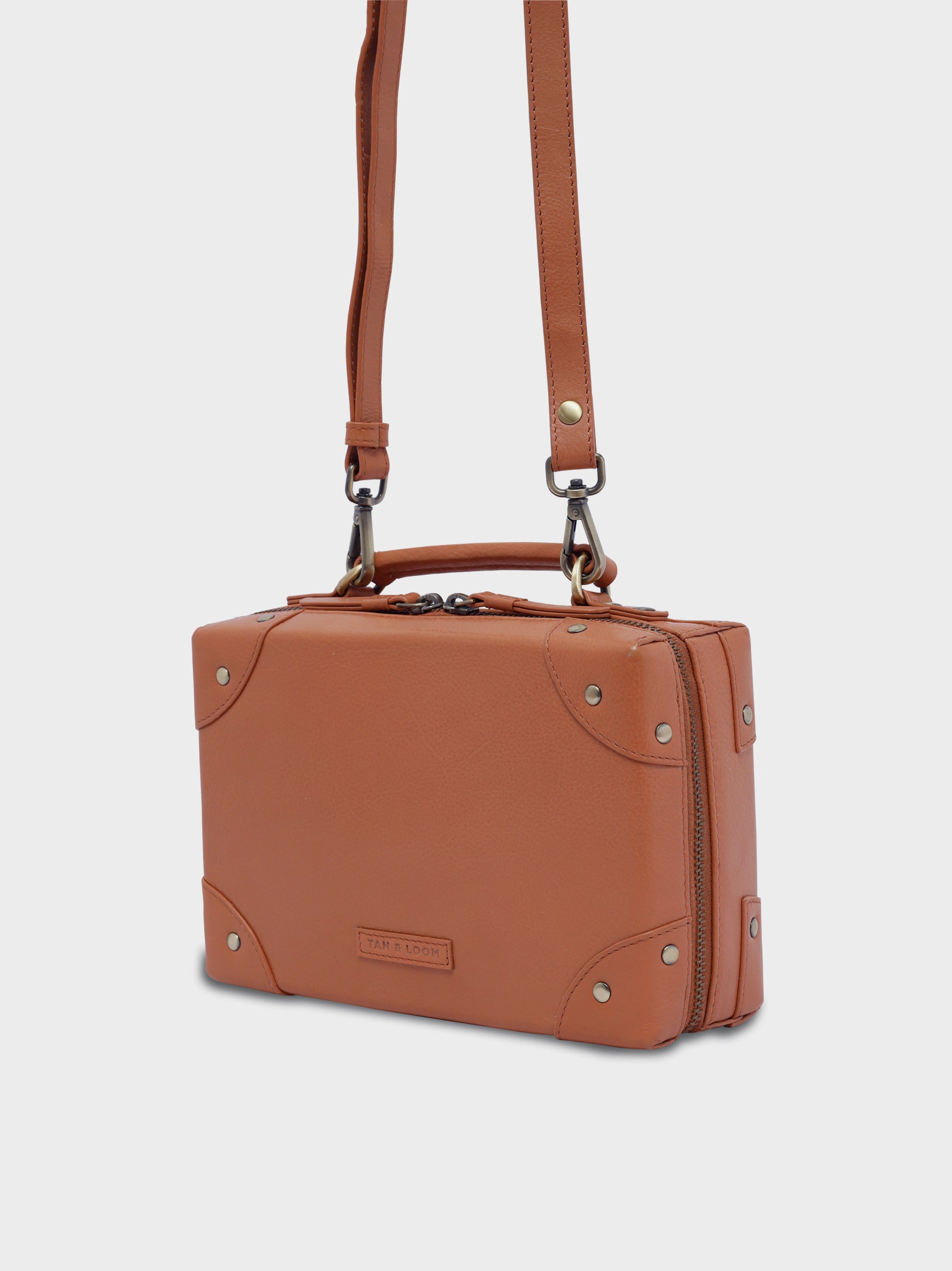 Handcrafted Genuine Vegetable Tanned Leather Traveller's Trunk Mini Sling Dusty Peach for Women Tan & Loom