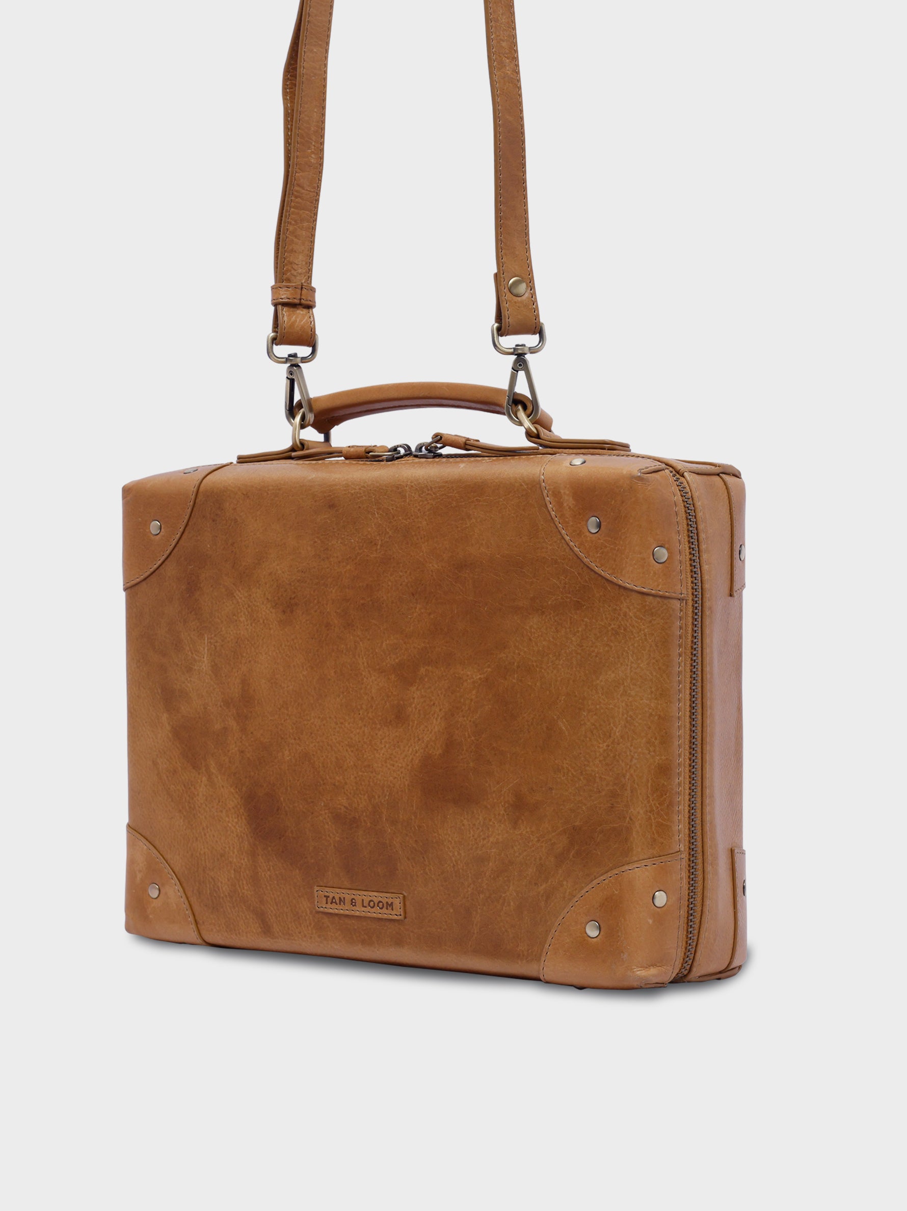 Handcrafted Genuine Vegetable Tanned Leather Traveller's Trunk Regular Sling Tuscany Tan for Women Tan & Loom