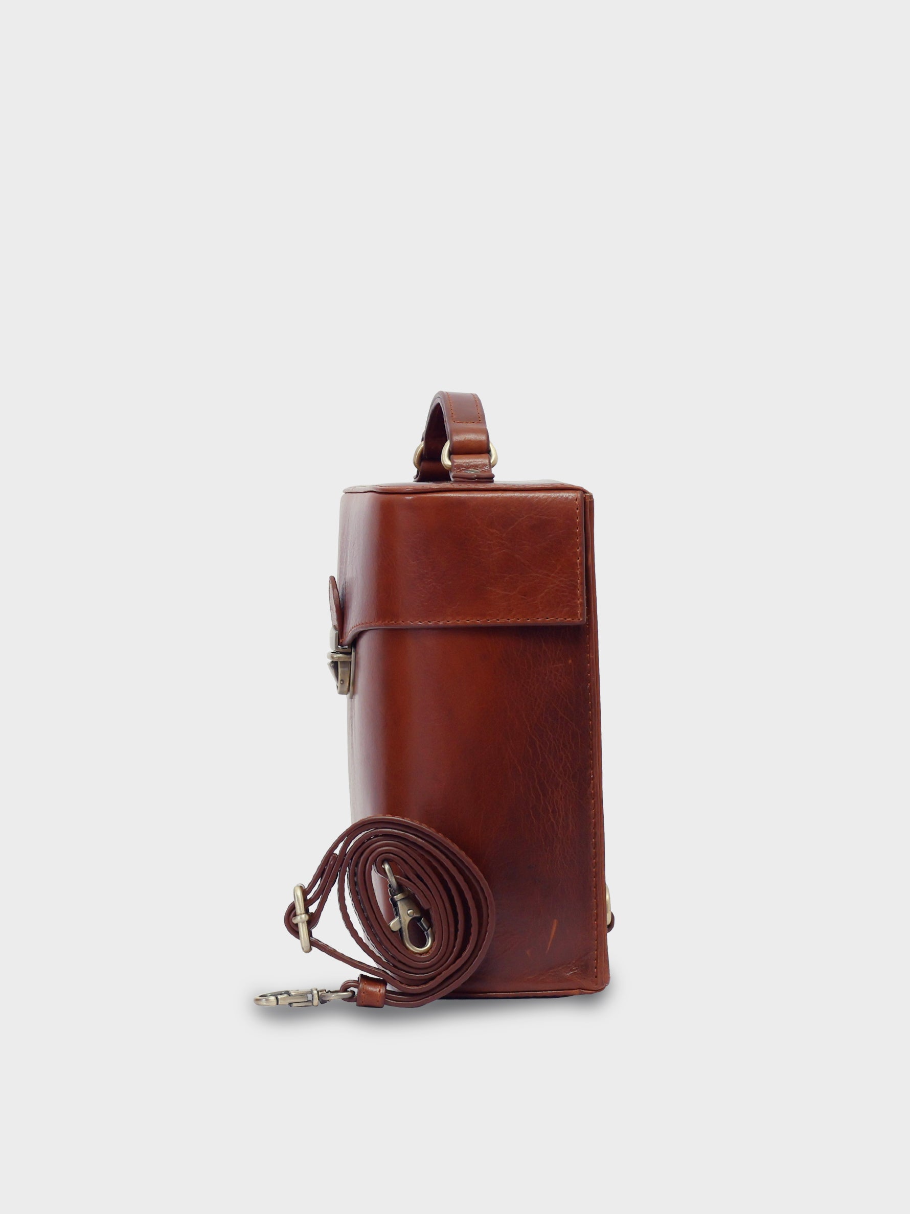 Handcrafted Genuine Vegetable Tanned Leather Letter Box Backpack Vintage Brown for Women Tan & Loom