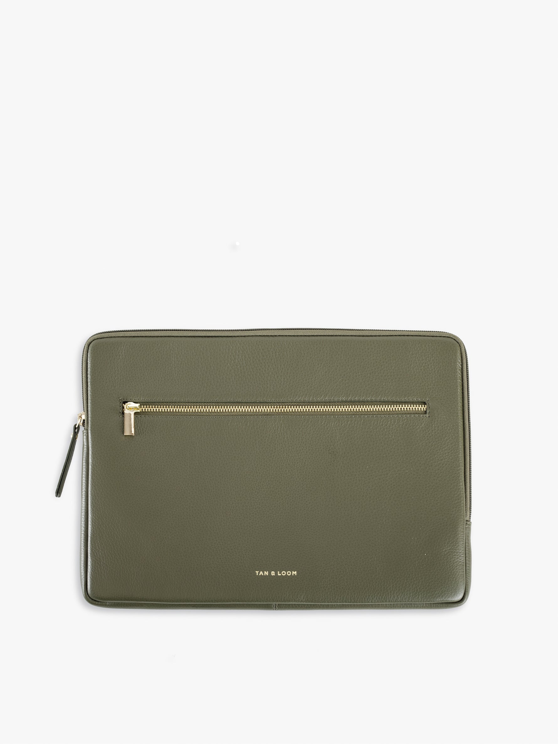 Handcrafted genuine leather classic laptop sleeve for women Olive Green