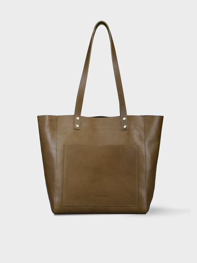 Handcrafted Genuine Vegetable Tanned Leather Old Fashioned Tote Regular Olive Green for Women Tan & Loom