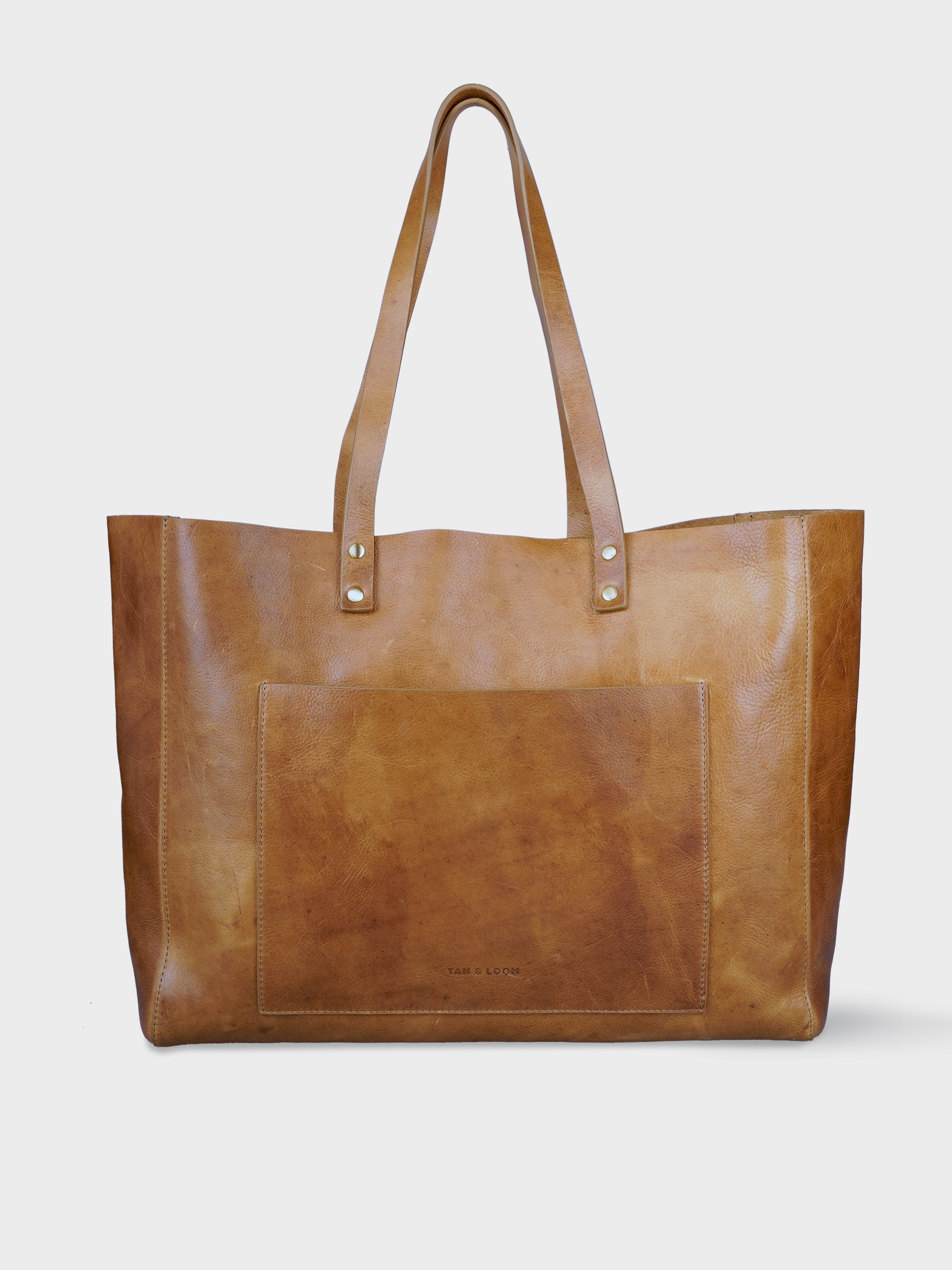 Handcrafted Genuine Vegetable Tanned Leather Old Fashioned Tote Large Tuscany Tan for Women Tan & Loom