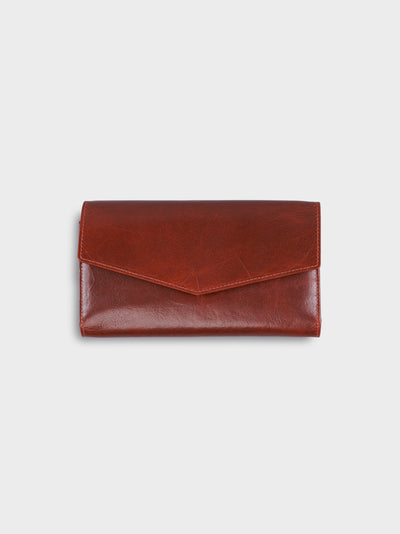Handcrafted Genuine Vegetable Tanned Leather Envelope Wallet Vintage Brown for Women Tan & Loom
